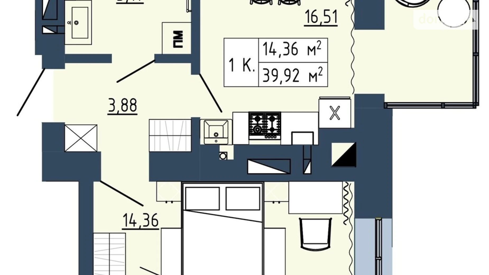 Продается 1-комнатная квартира 39.92 кв. м в Липинах, цена: 37339 $ - фото 2