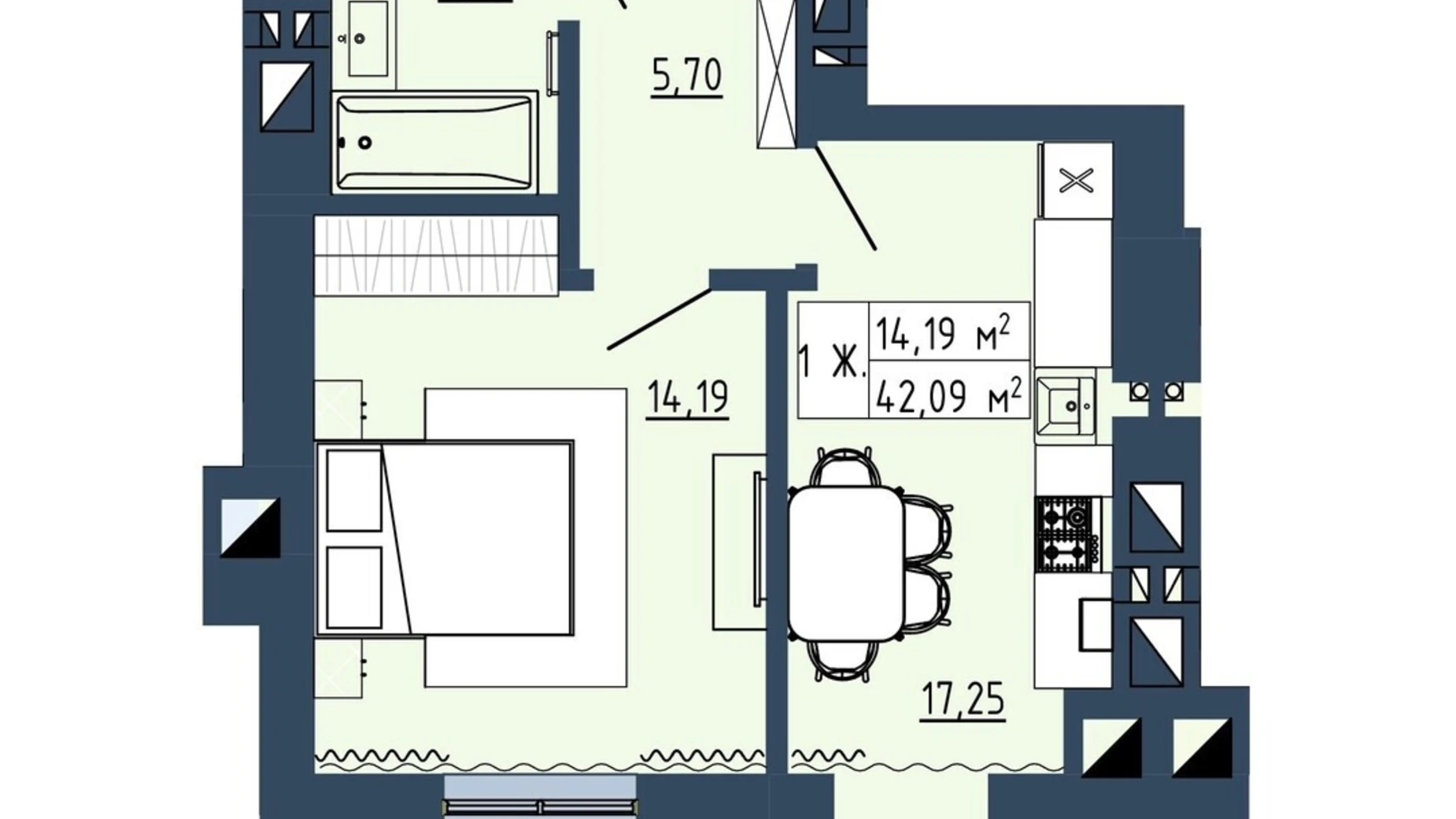 Продается 1-комнатная квартира 42.09 кв. м в Липинах, цена: 39323 $ - фото 2