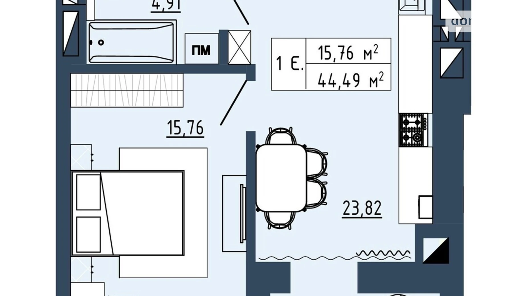 Продается 1-комнатная квартира 44.49 кв. м в Липинах, цена: 41565 $ - фото 2
