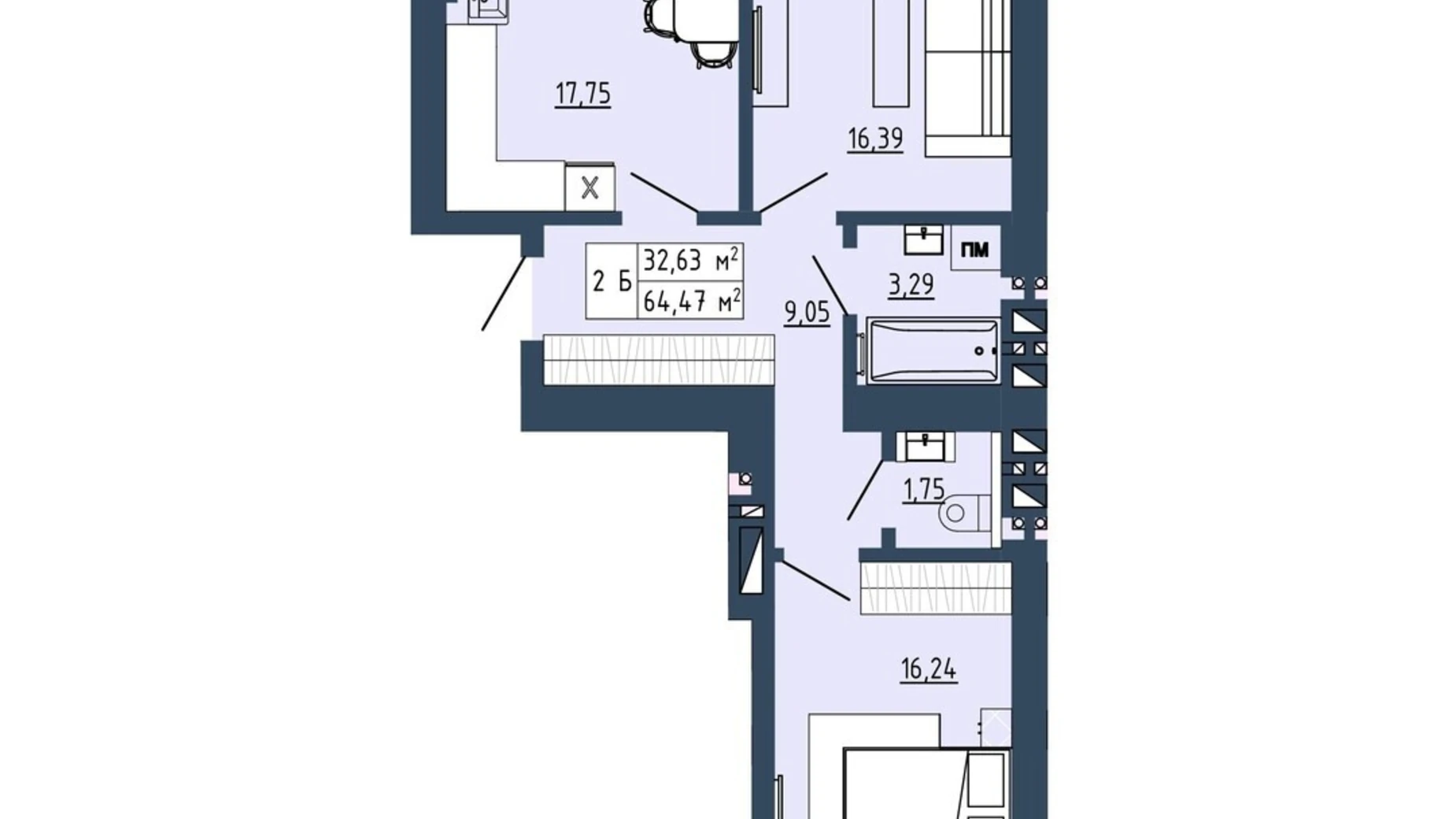 Продается 2-комнатная квартира 64.47 кв. м в Липинах, ул. Окружная, 48 - фото 2