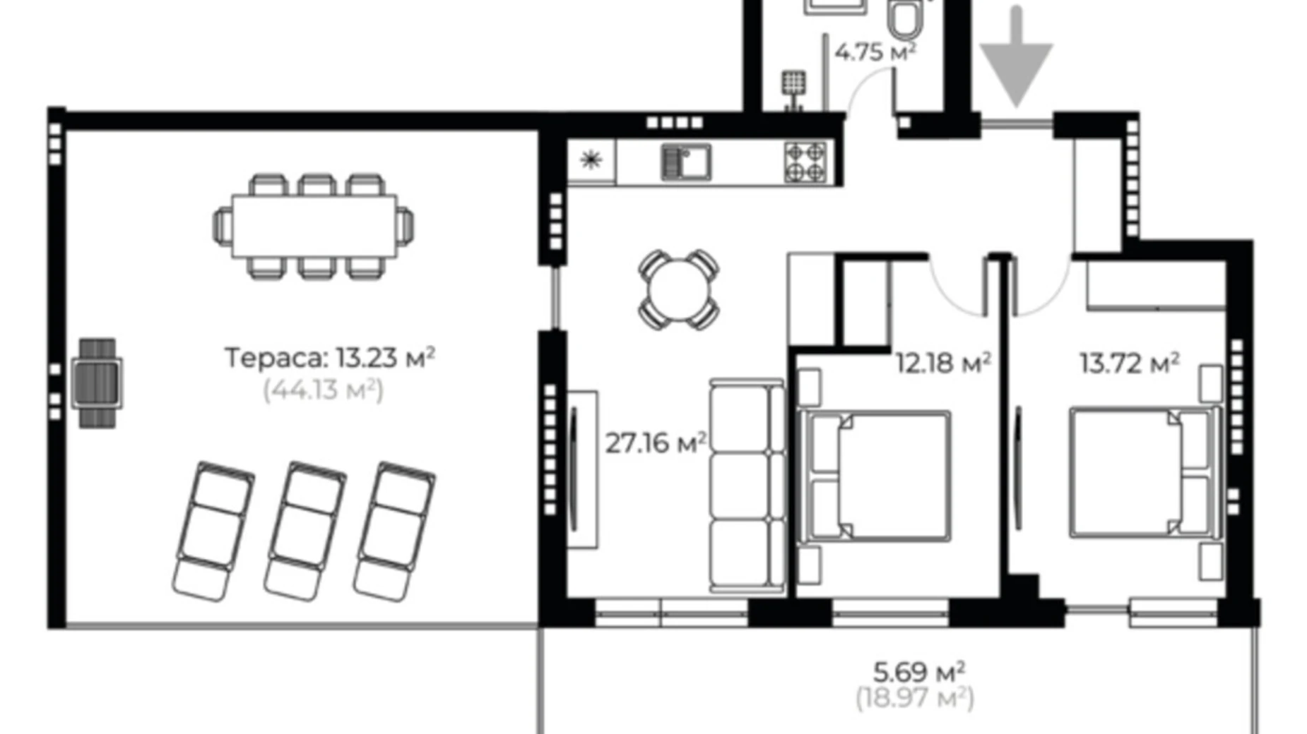 Продается 2-комнатная квартира 76.7 кв. м в, цена: 124950 $ - фото 2