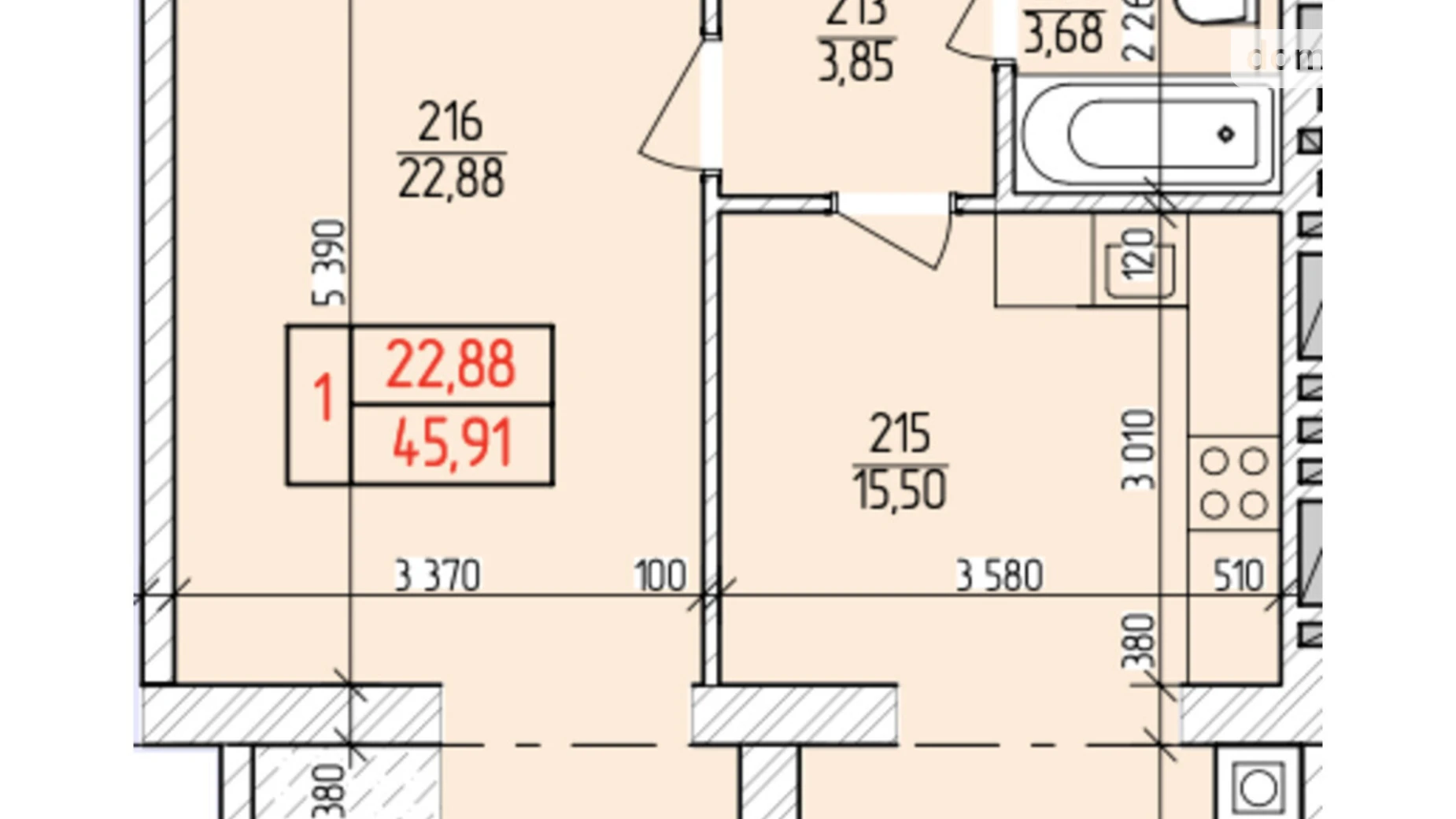 Продается 1-комнатная квартира 45.91 кв. м в Хмельницком, ул. Нижняя Береговая, 2/4 - фото 2