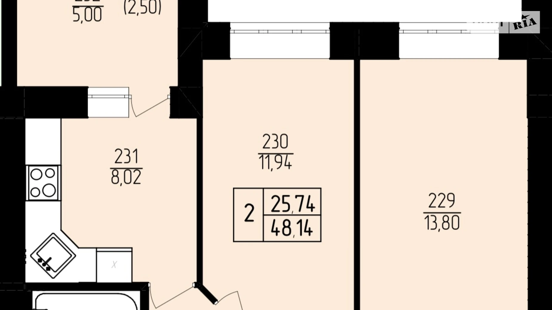 Продается 2-комнатная квартира 48.14 кв. м в Хмельницком, ул. Панаса Мирного, 16/5 - фото 2