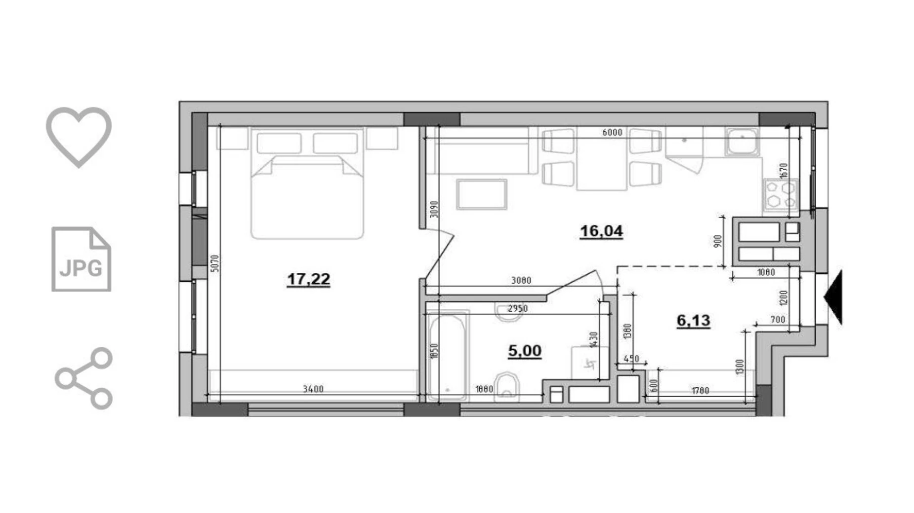 Продается 1-комнатная квартира 44.39 кв. м в Львове, ул. Персенковка, 2 - фото 2