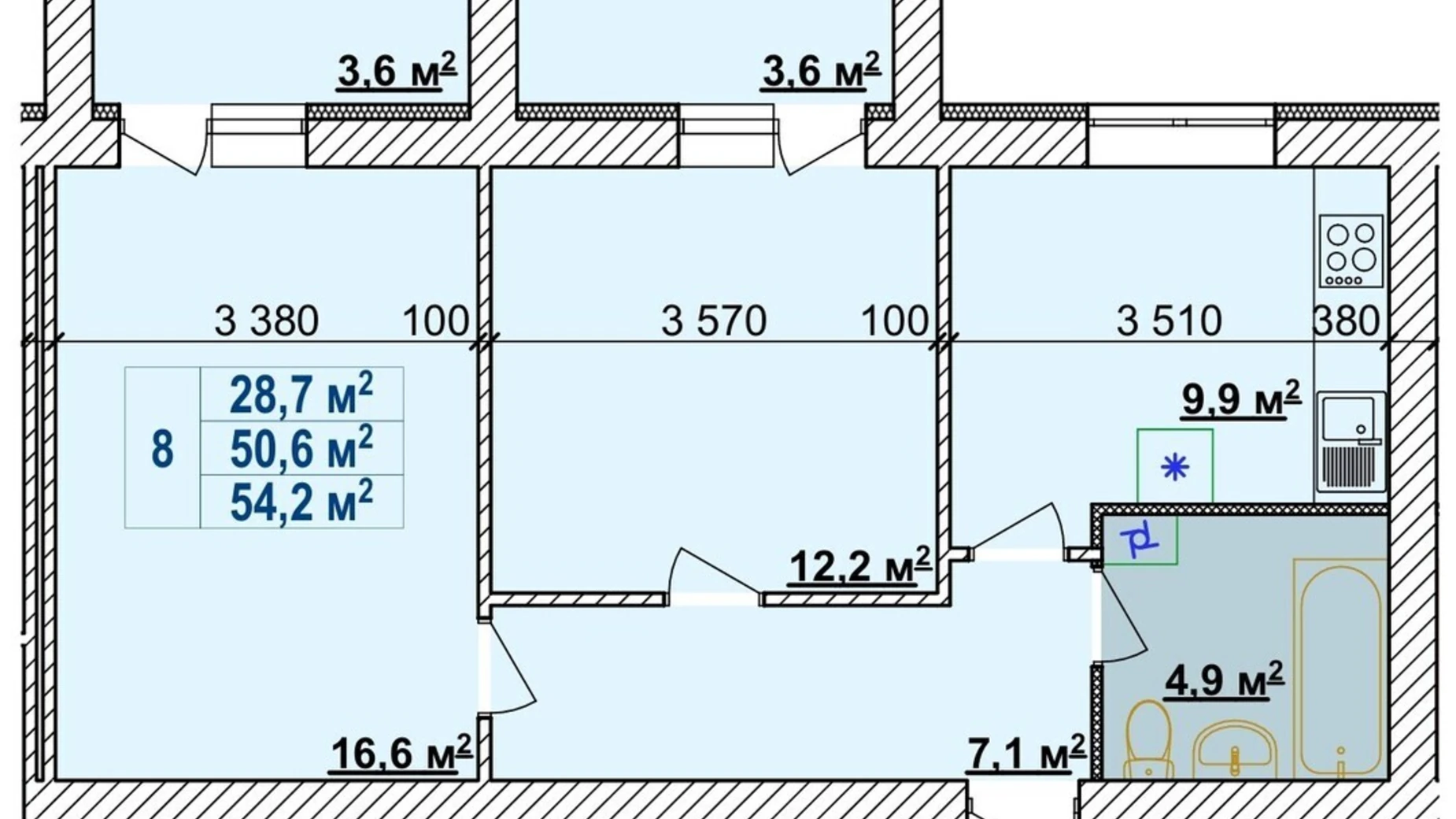 Продается 2-комнатная квартира 54.2 кв. м в Луке-Мелешковской, Тывровское шоссе, 51Б - фото 2