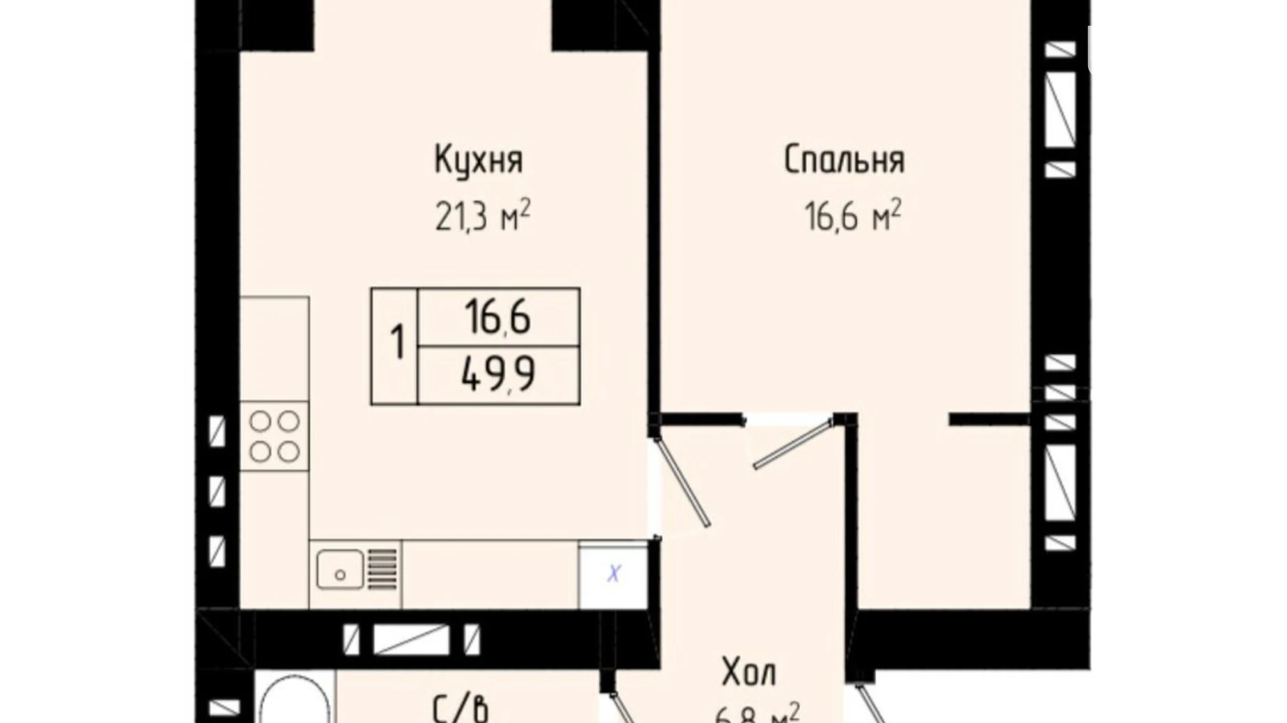 Продается 1-комнатная квартира 49.9 кв. м в Хмельницком, ул. Панаса Мирного, 9 - фото 3