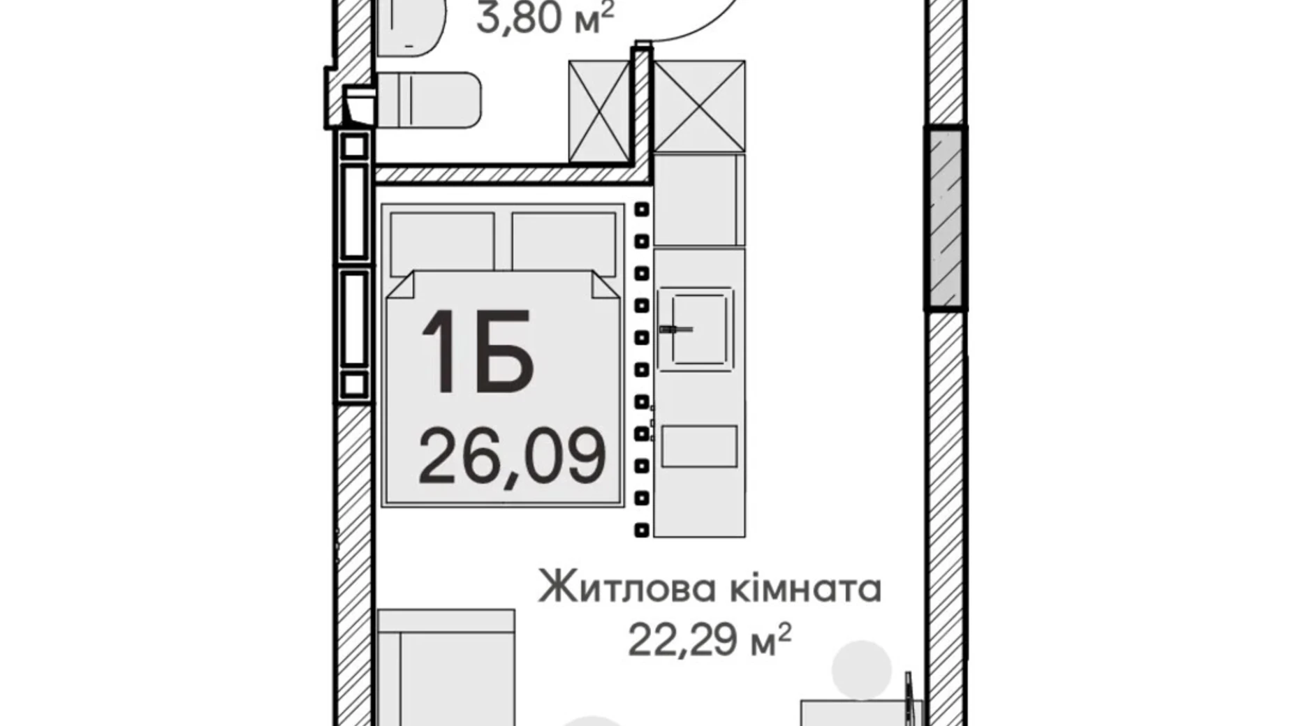 Продается 1-комнатная квартира 27 кв. м в Ирпене, ул. Ольги Кобылянской(Достоевского) - фото 2