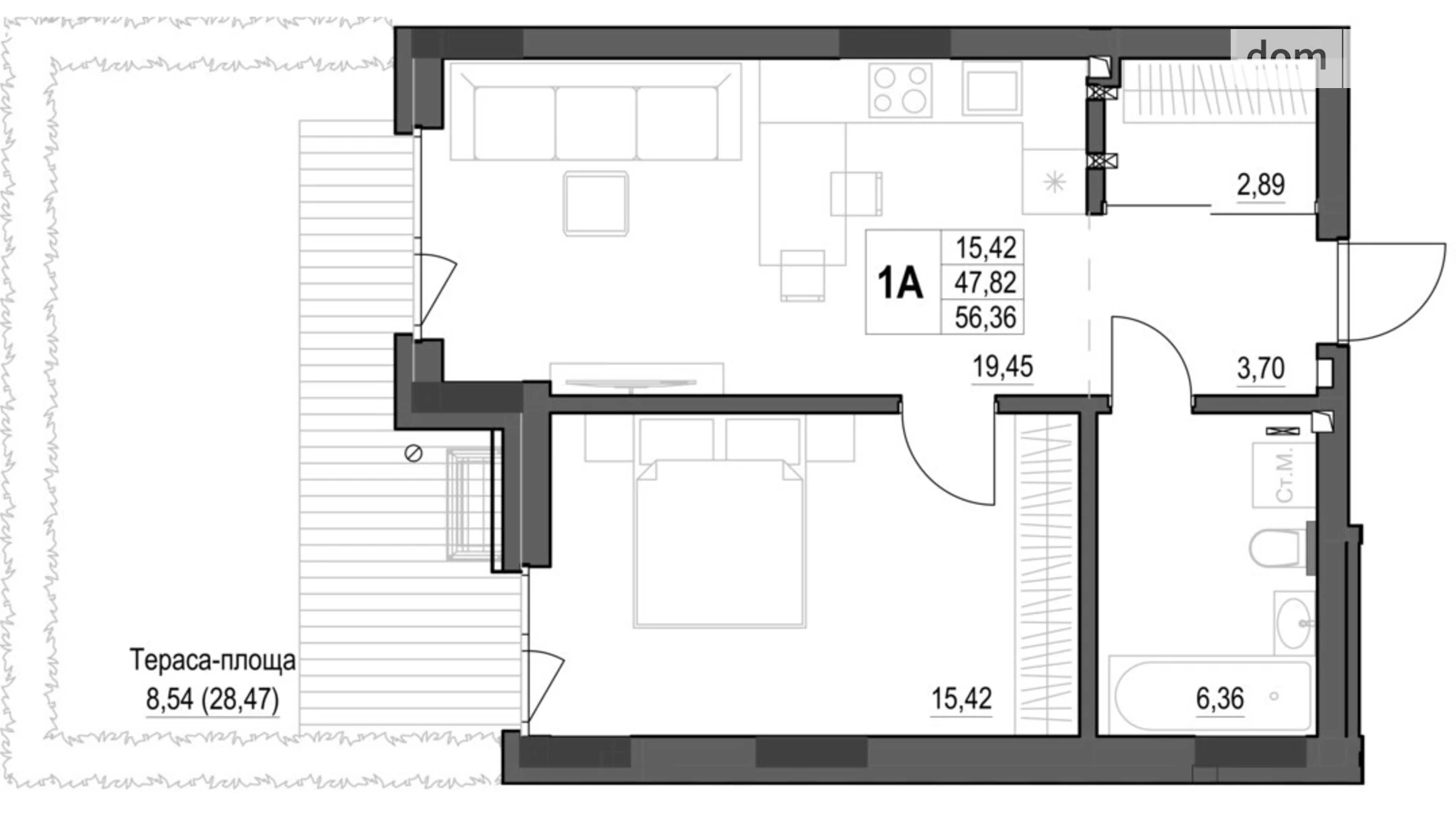 Продается 1-комнатная квартира 56.36 кв. м в Кропивницком, ул. Яновского, 65/52 - фото 2