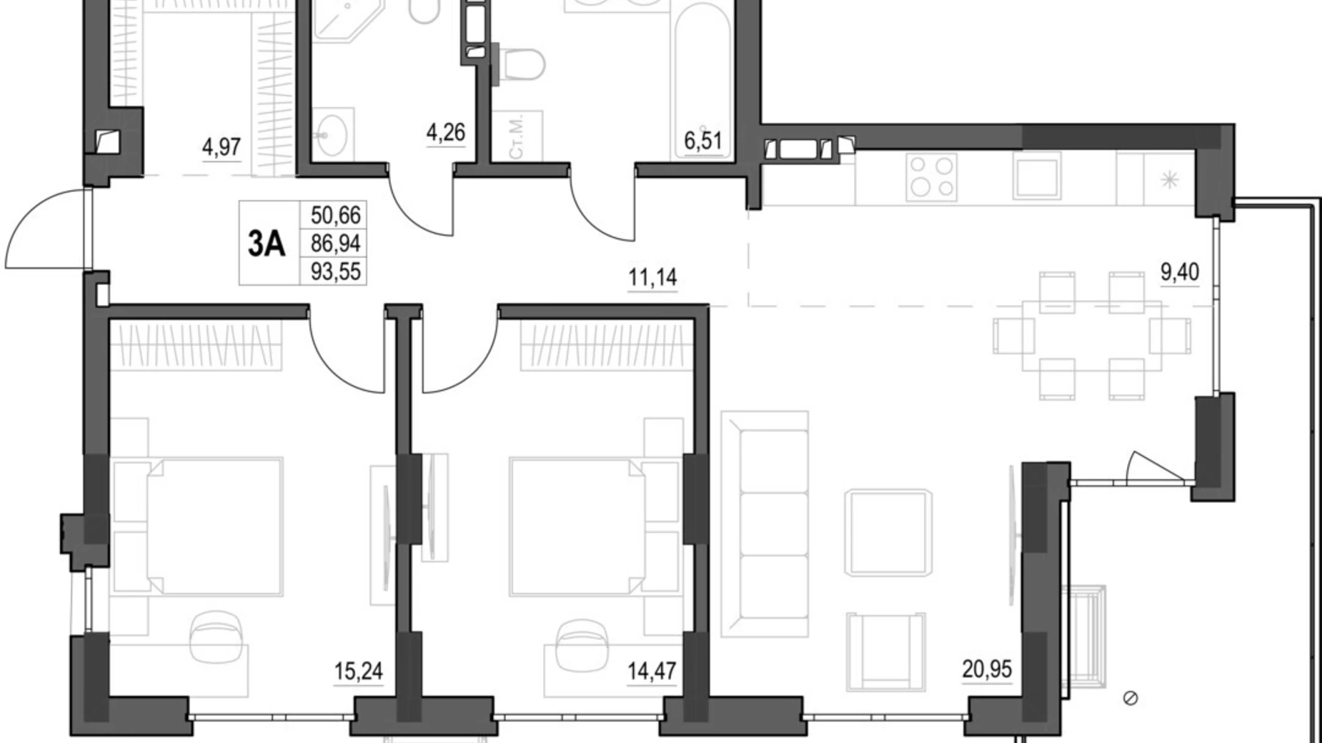 Продается 3-комнатная квартира 110.9 кв. м в Кропивницком, ул. Яновского, 65/52 - фото 2