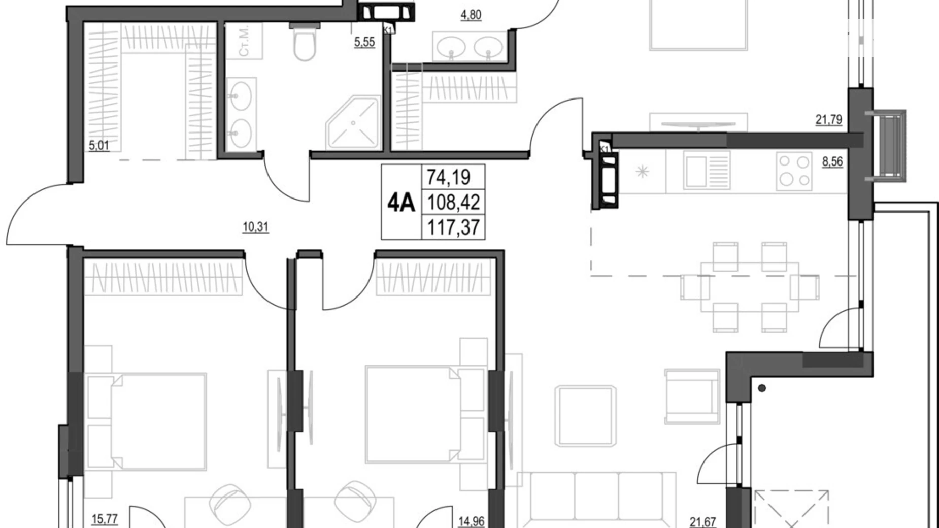 Продается 4-комнатная квартира 116.76 кв. м в Кропивницком, ул. Яновского, 65/52 - фото 3