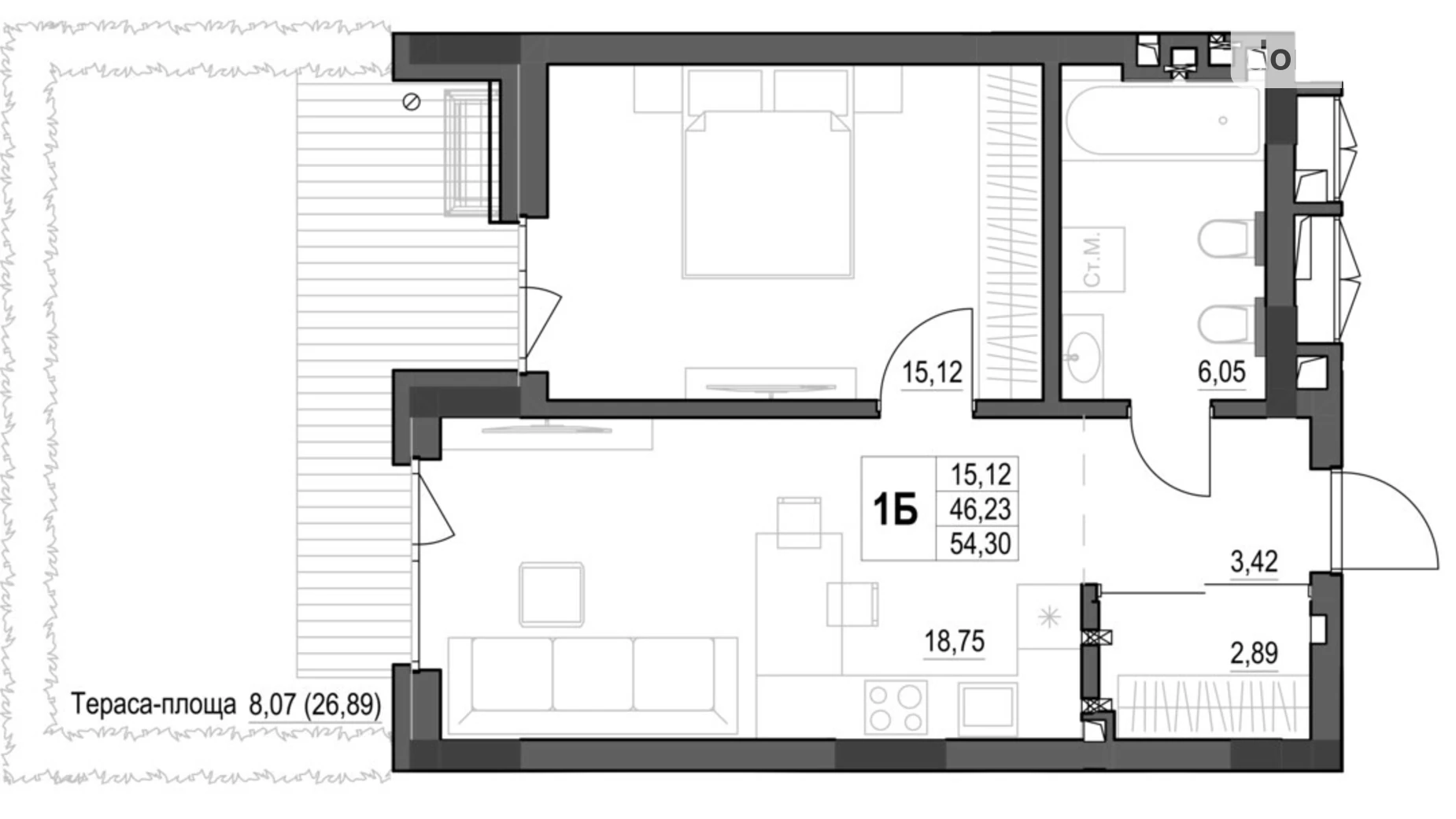 Продается 1-комнатная квартира 72.51 кв. м в Кропивницком, цена: 108765 $ - фото 2