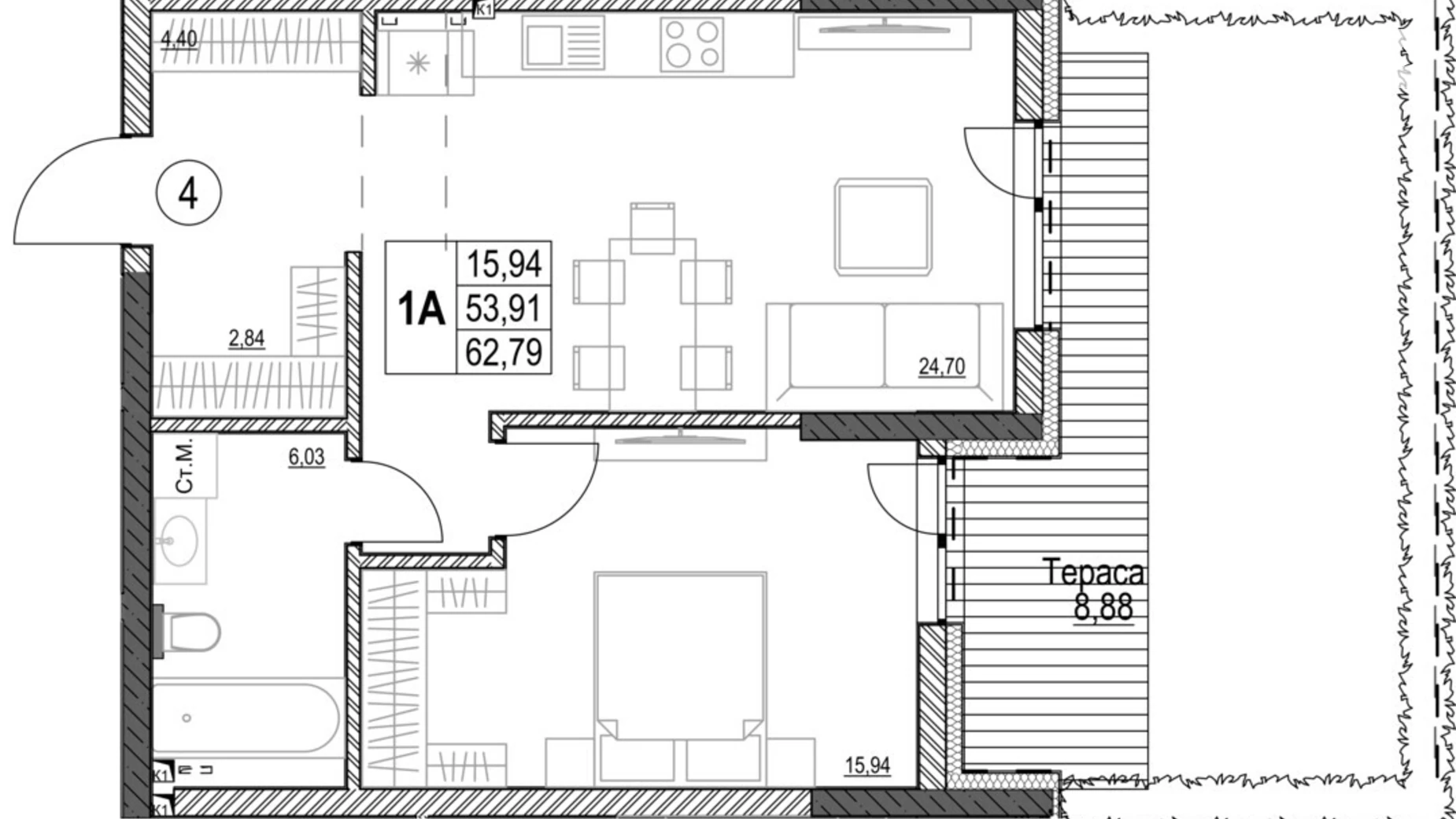 Продается 1-комнатная квартира 96.58 кв. м в Кропивницком, ул. Яновского, 65/52 - фото 2