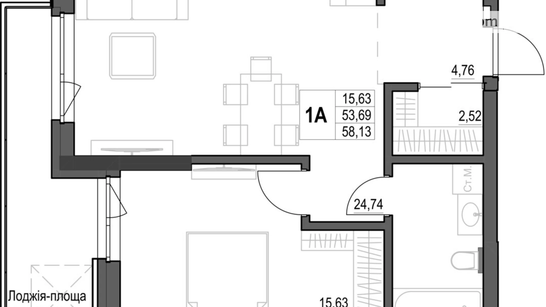 Продается 1-комнатная квартира 96.58 кв. м в Кропивницком, ул. Яновского, 65/52 - фото 3