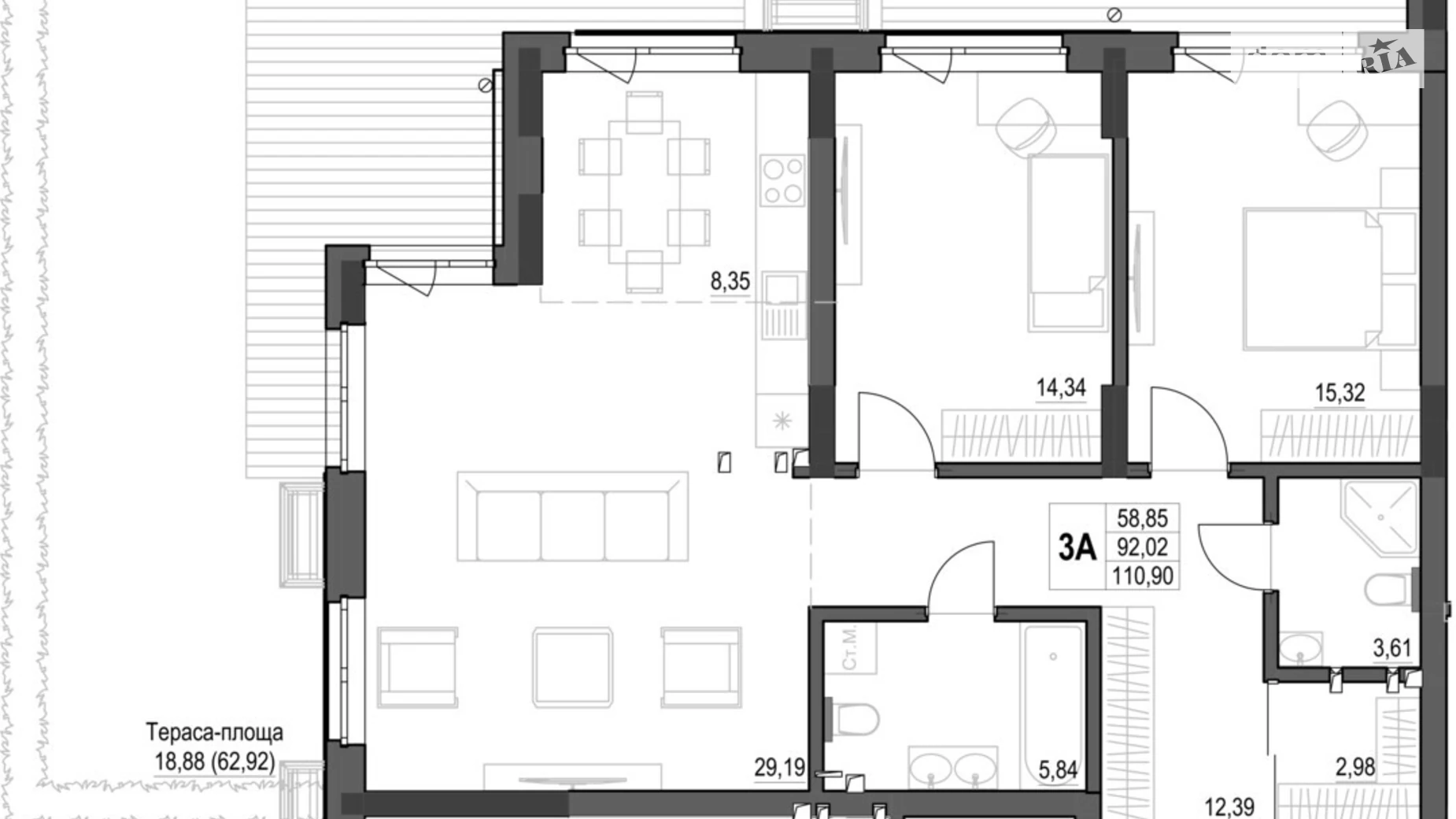 Продается 3-комнатная квартира 110.9 кв. м в Кропивницком, ул. Яновского, 65/52 - фото 2