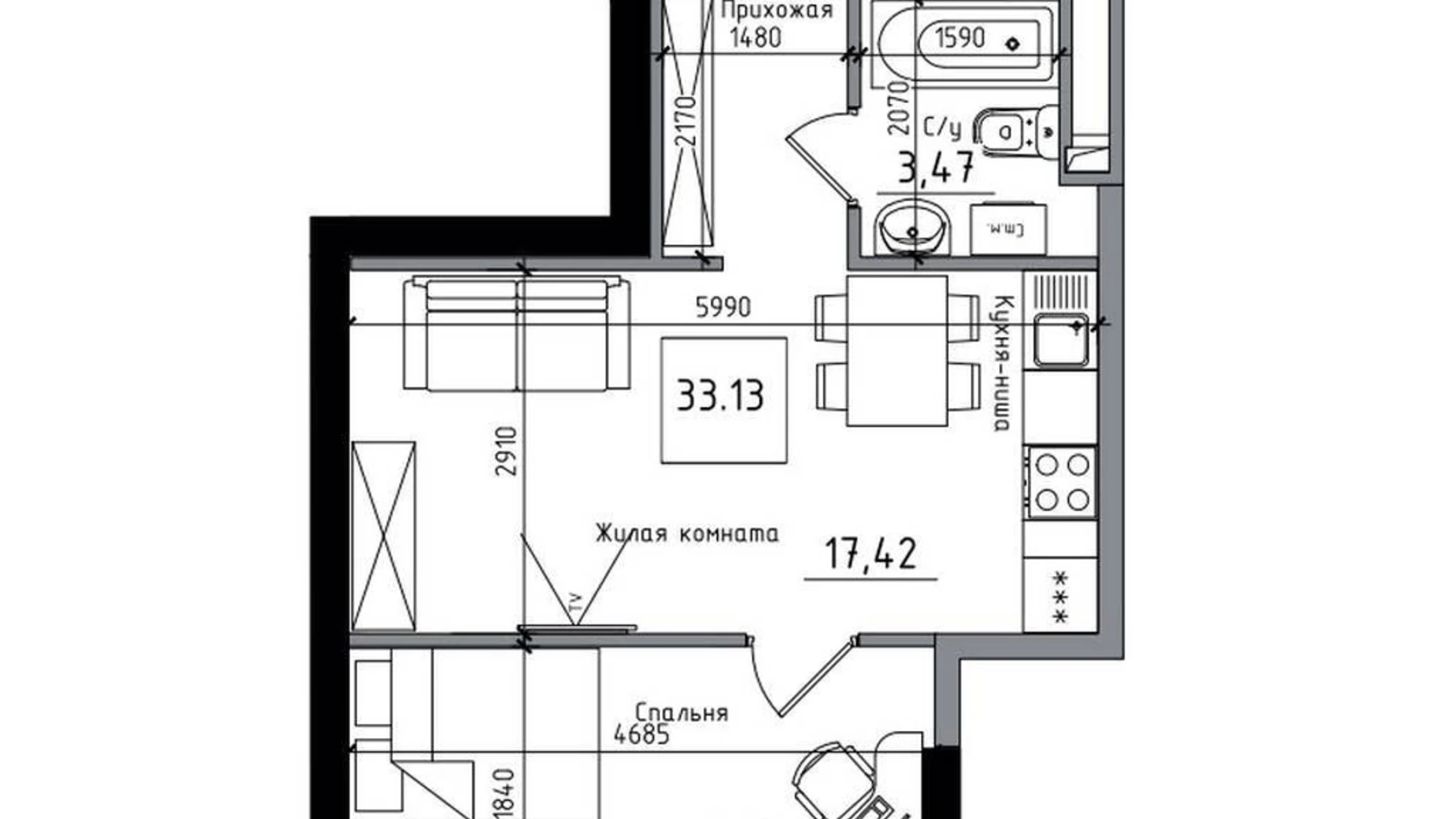 Продается 1-комнатная квартира 33 кв. м в Одессе, ул. Спрейса - фото 3
