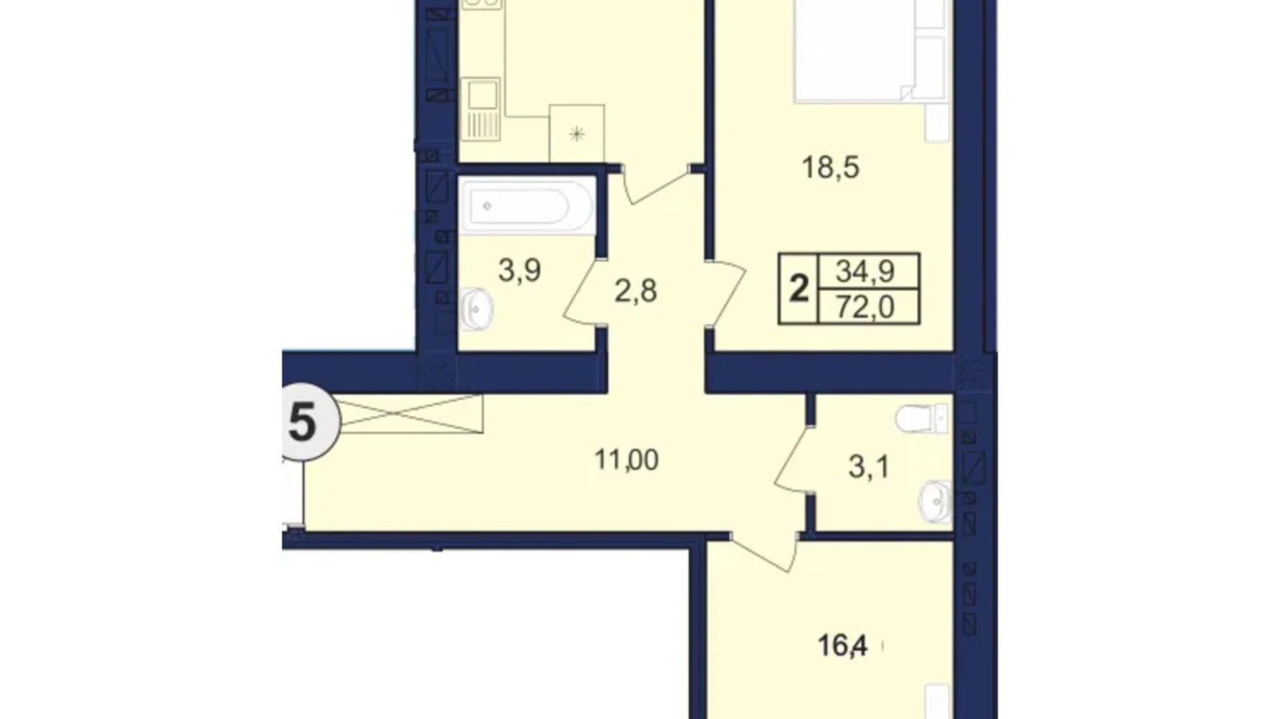 Продается 2-комнатная квартира 76.4 кв. м в Мукачеве, цена: 91680 $ - фото 2