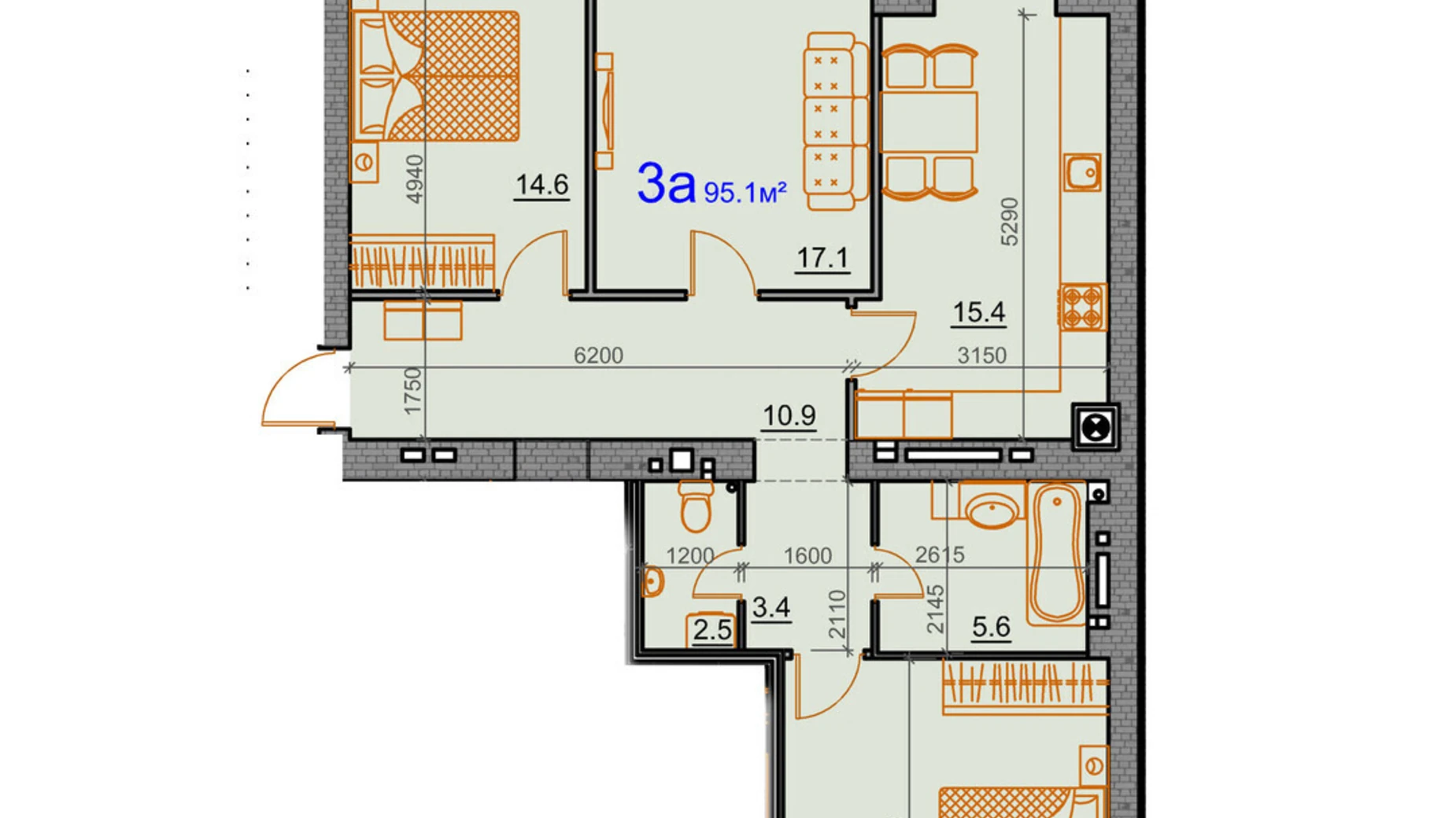 Продается 3-комнатная квартира 95.1 кв. м в Николаеве, цена: 66570 $ - фото 2