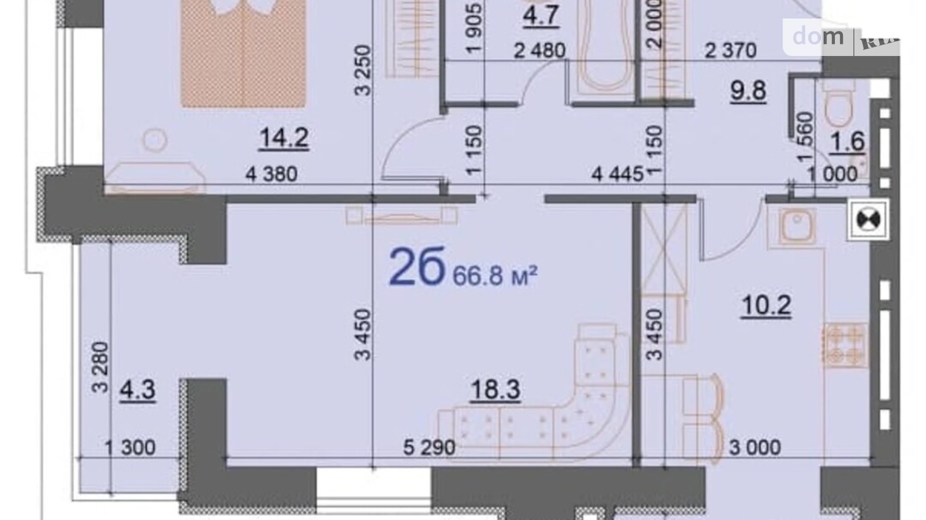 Продается 2-комнатная квартира 66.8 кв. м в, цена: 48764 $ - фото 2
