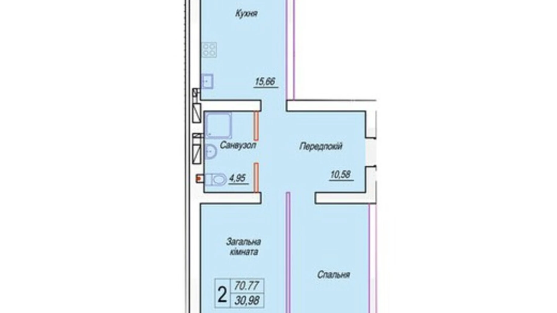 Продается 2-комнатная квартира 70.77 кв. м в Житомире, ул. Михаила Грушевского, 100 - фото 2