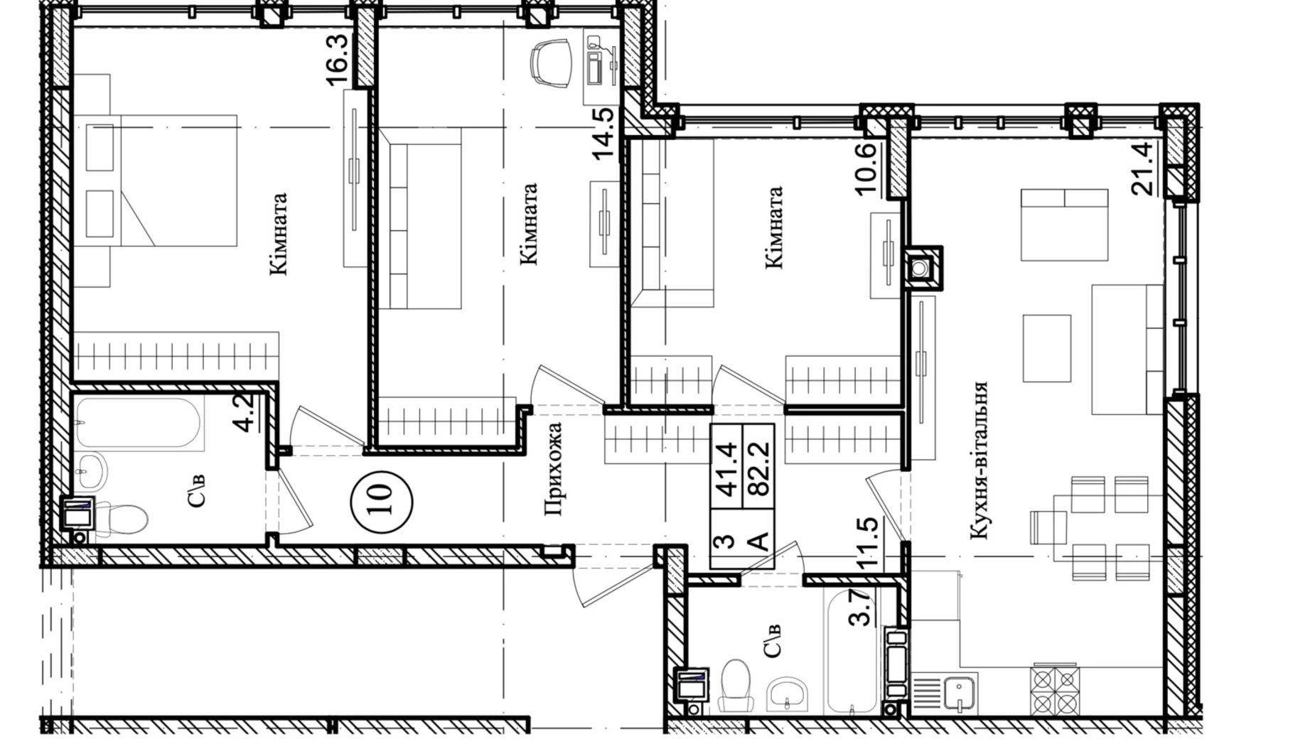 Продается 3-комнатная квартира 82.2 кв. м в Святопетровское, ул. Владимирская(Красный Пахарь), 36 - фото 2