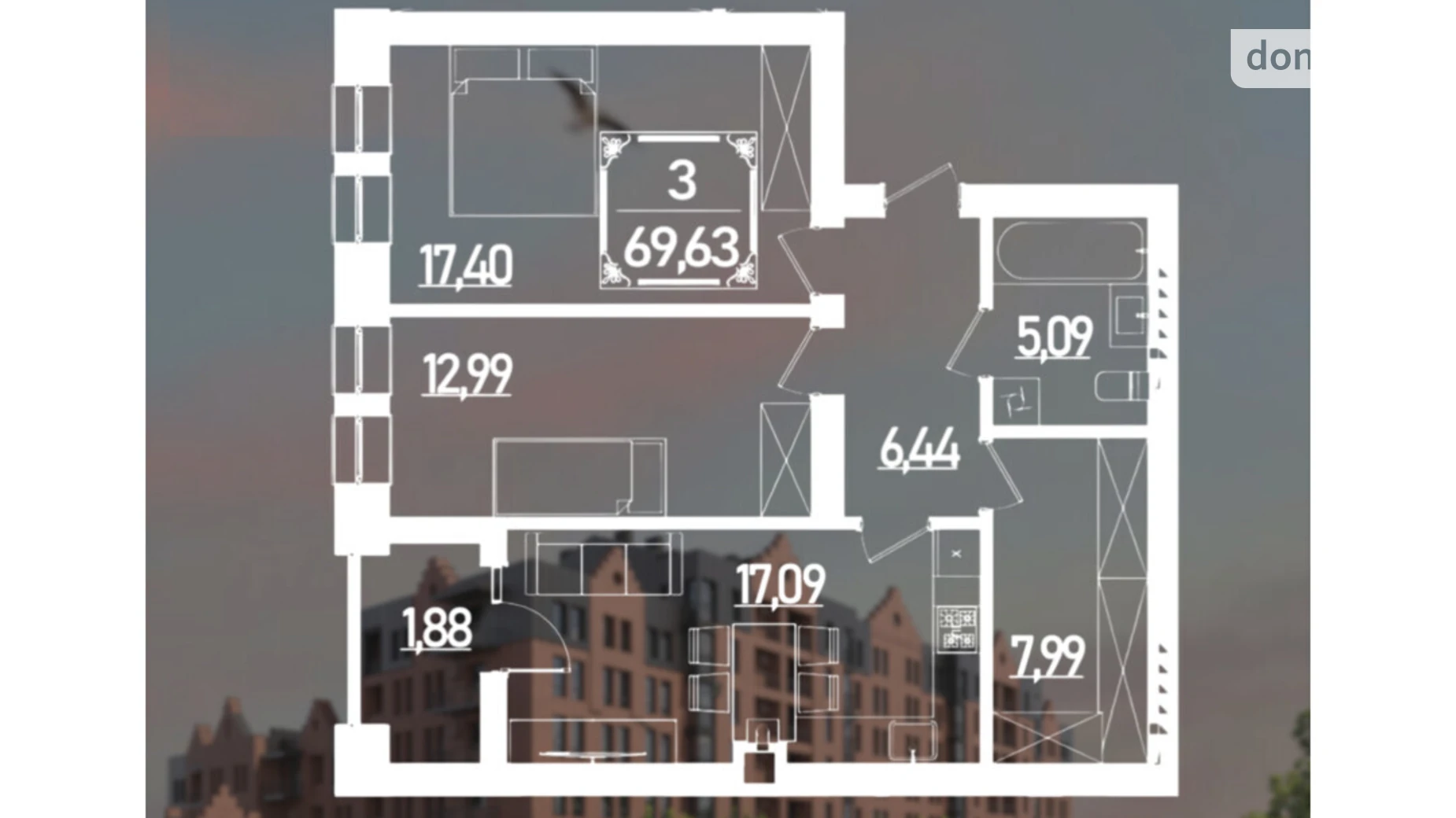 Продается 2-комнатная квартира 69.63 кв. м в Ровно, ул. Березовая - фото 2