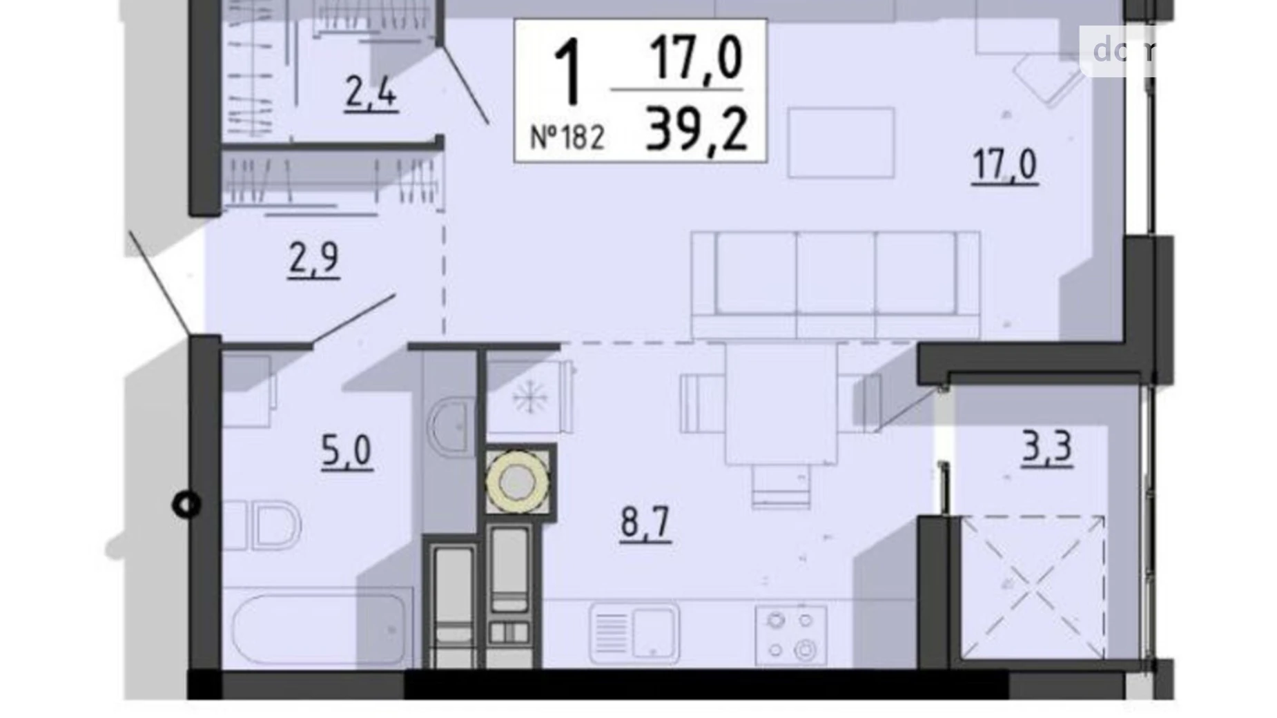 1-комнатная квартира 39.2 кв. м в Тернополе, ул. Билецкая, 56 - фото 2