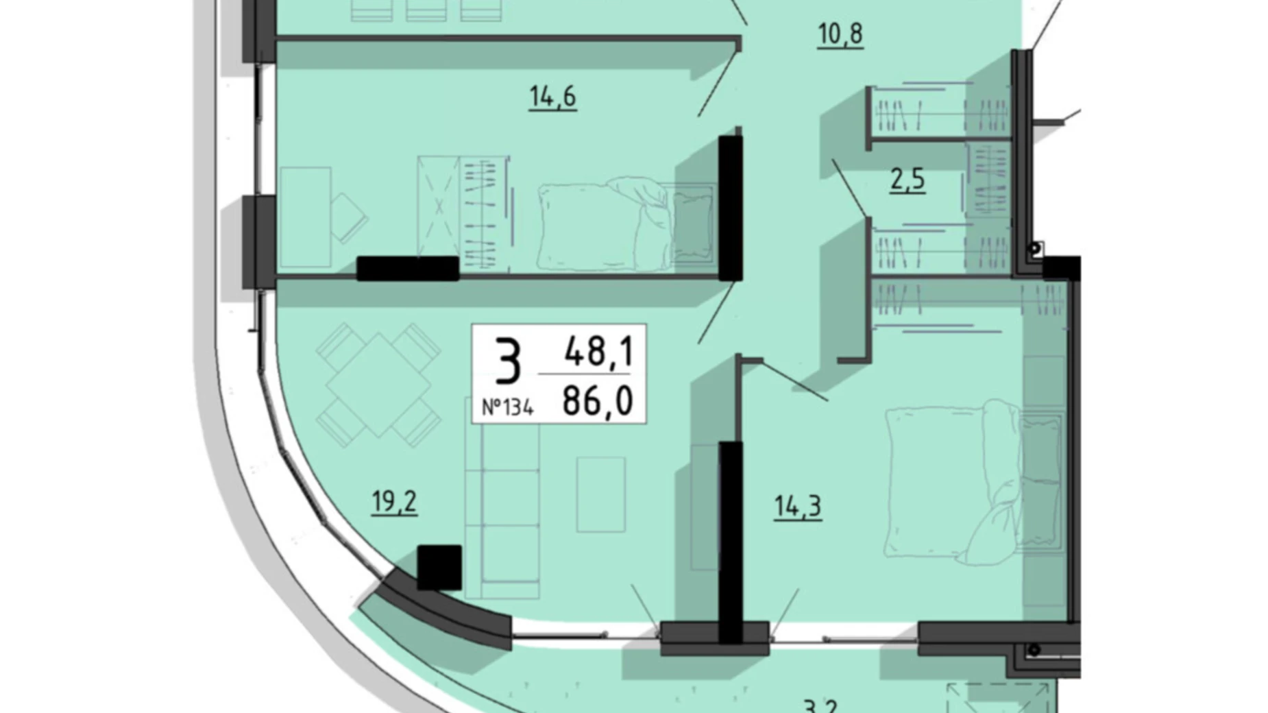 3-кімнатна квартира 86 кв. м у Тернополі, вул. Білецька, 56 - фото 2