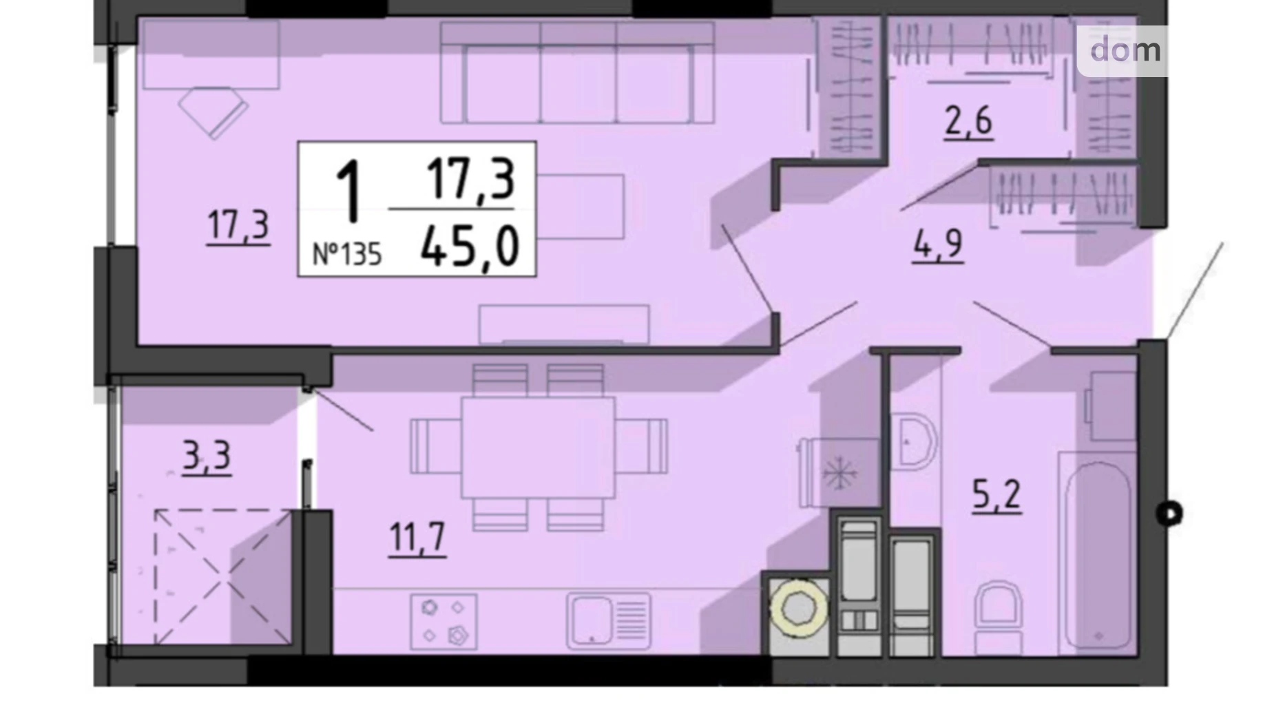 1-комнатная квартира 45 кв. м в Тернополе, ул. Билецкая, 56 - фото 2