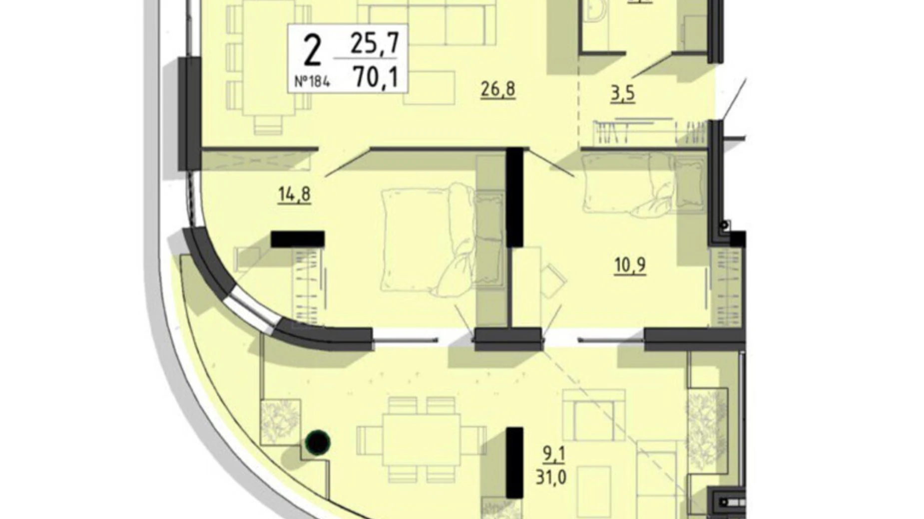 2-комнатная квартира 70.1 кв. м в Тернополе, цена: 105150 $ - фото 2