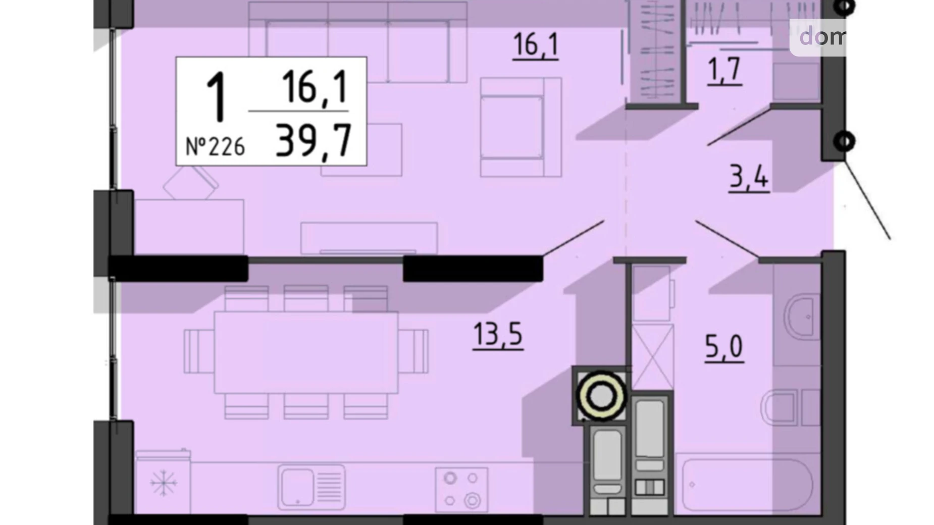 1-комнатная квартира 39.7 кв. м в Тернополе, ул. Билецкая, 56 - фото 2