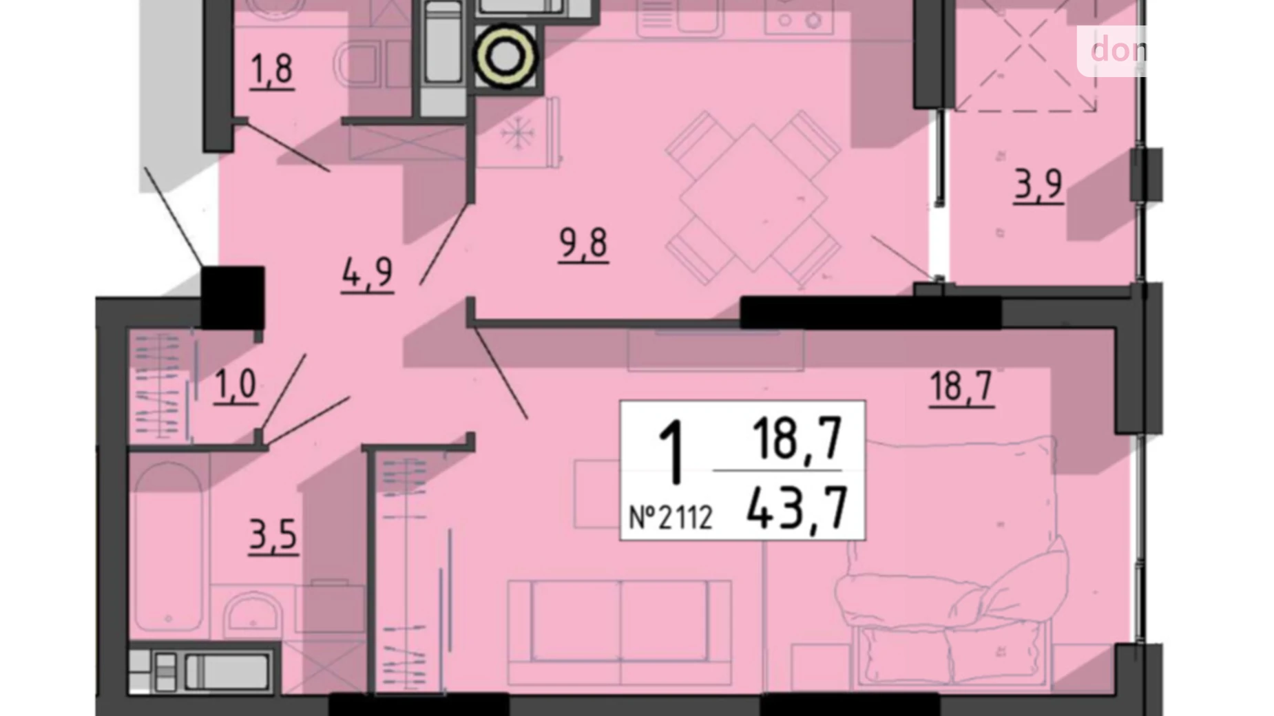1-кімнатна квартира 43.7 кв. м у Тернополі, цена: 52440 $ - фото 2