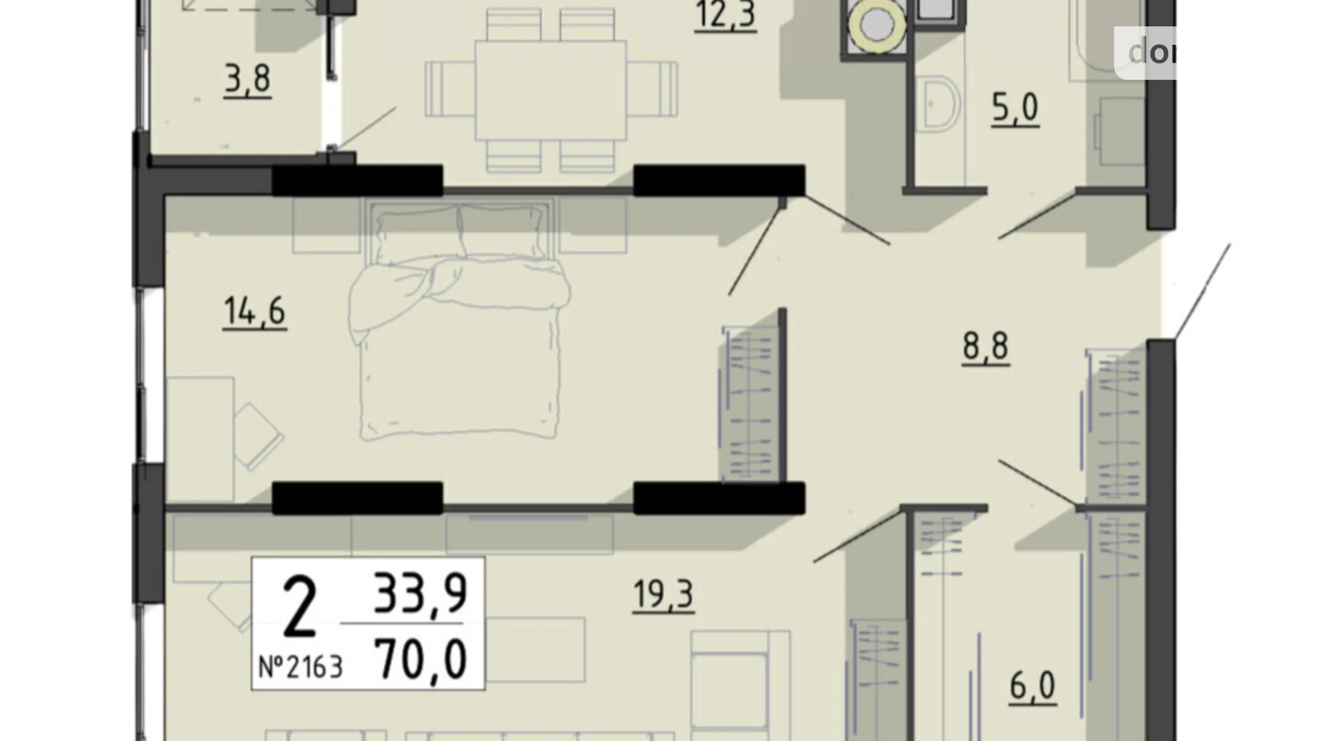 2-комнатная квартира 70 кв. м в Тернополе, ул. Билецкая, 56 - фото 2