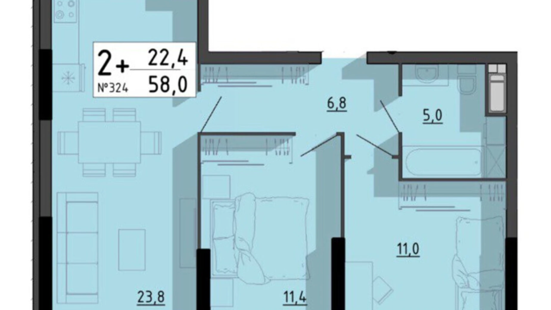 2-комнатная квартира 58 кв. м в Тернополе, цена: 69600 $ - фото 5