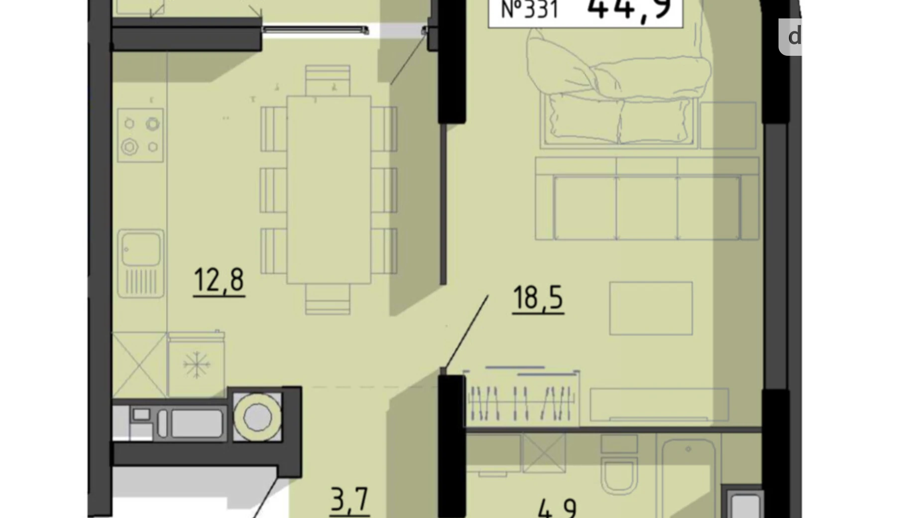 1-комнатная квартира 44.9 кв. м в Тернополе, цена: 40410 $ - фото 2