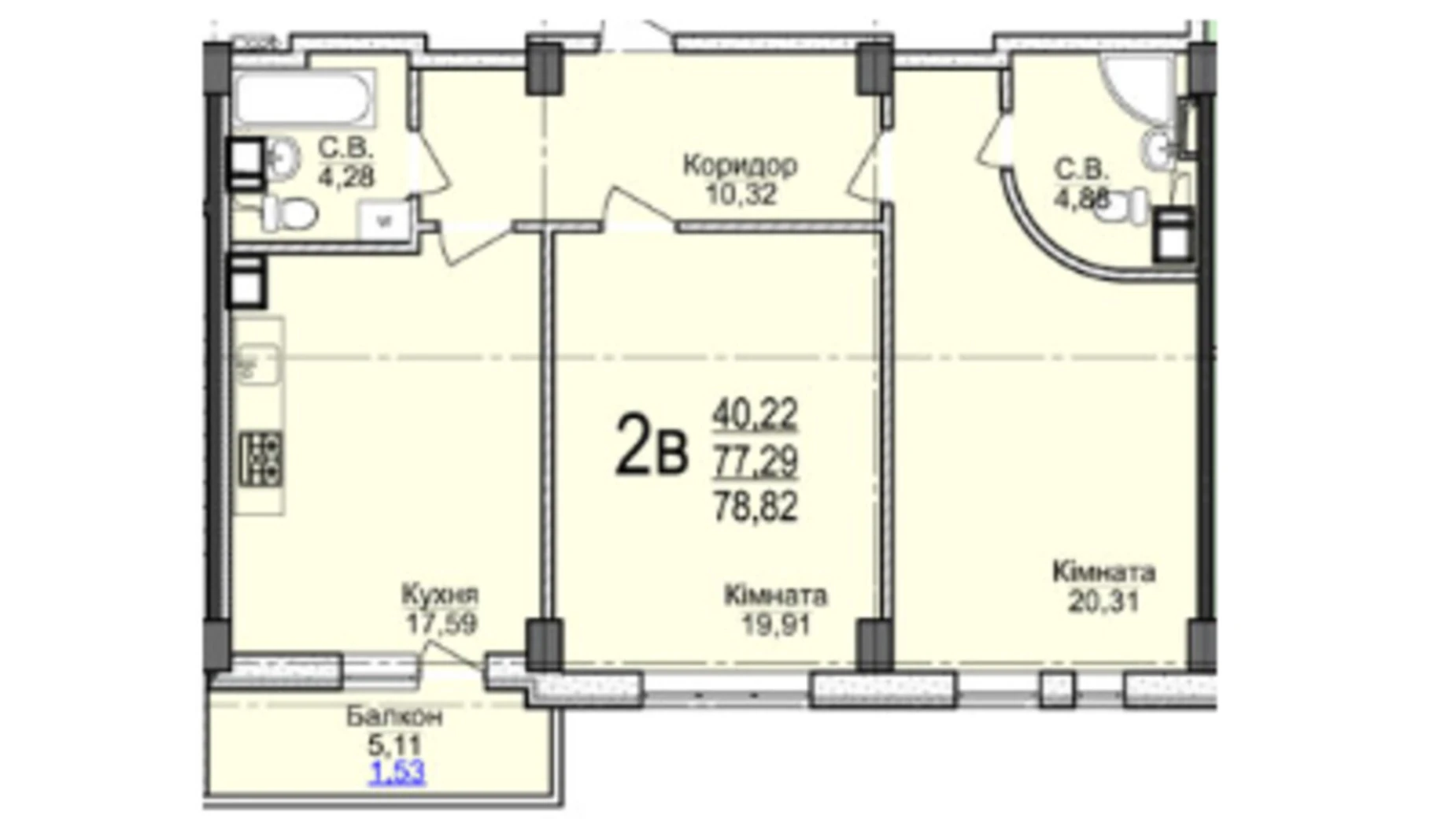 Продається 2-кімнатна квартира 76.89 кв. м у Черкасах - фото 2