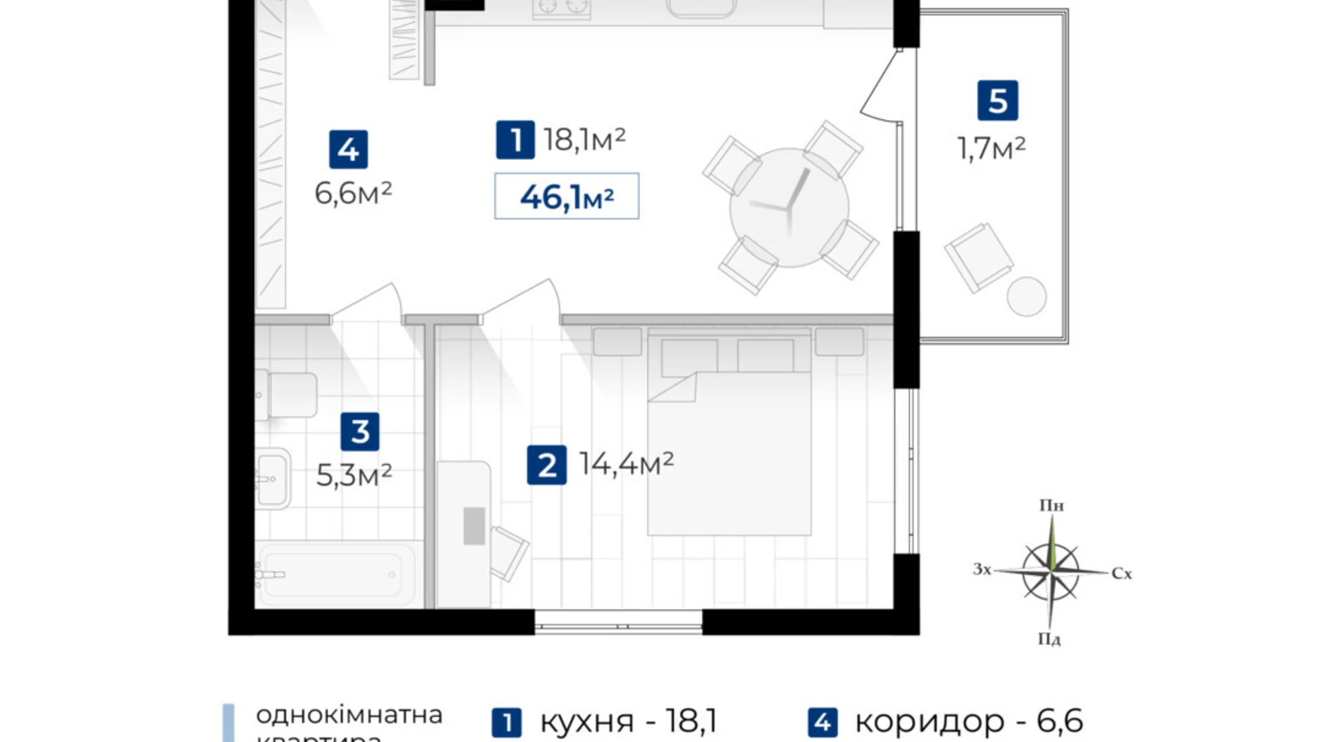 Продается 1-комнатная квартира 46.1 кв. м в Ивано-Франковске, ул. Коновальца Евгения, 1 - фото 4