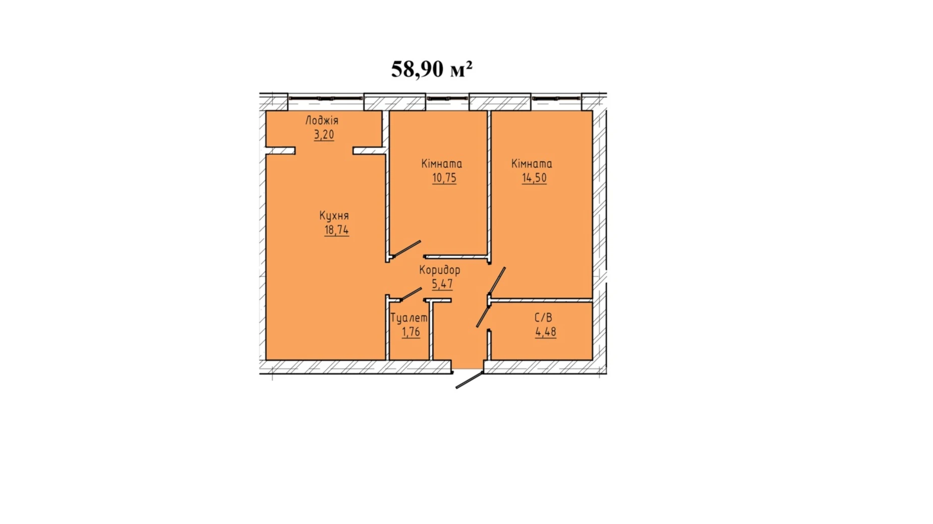 2-кімнатна квартира 58.9 кв. м у Тернополі, вул. Карпенка - фото 2