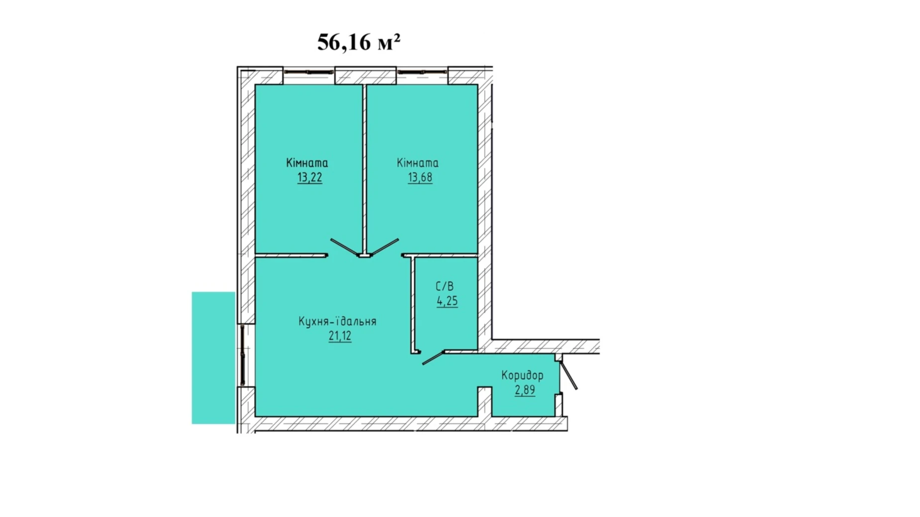 2-кімнатна квартира 56.16 кв. м у Тернополі, вул. Карпенка - фото 2
