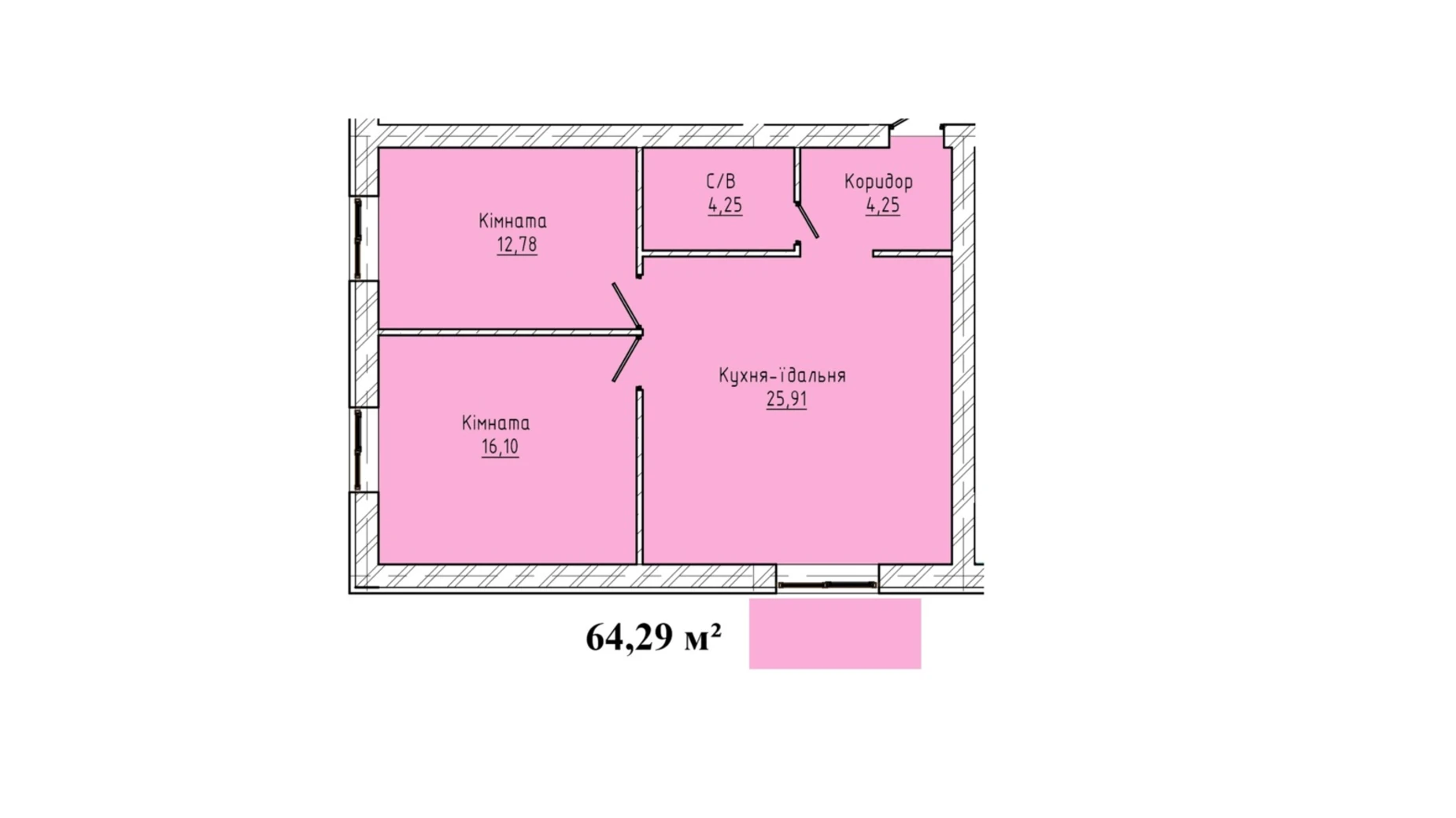 2-комнатная квартира 64.29 кв. м в Тернополе, ул. Карпенко - фото 5