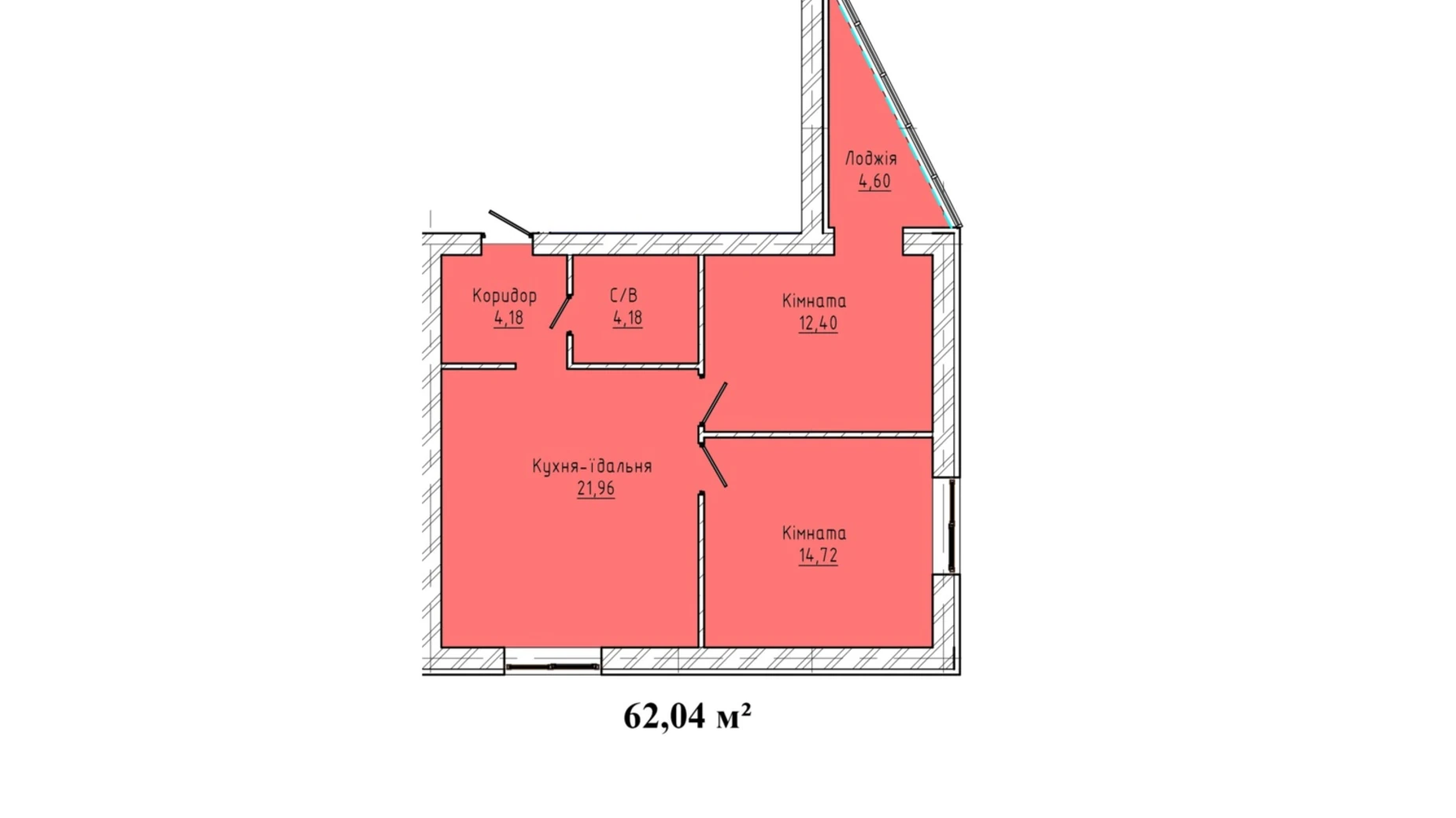 2-кімнатна квартира 62.04 кв. м у Тернополі, вул. Карпенка - фото 2