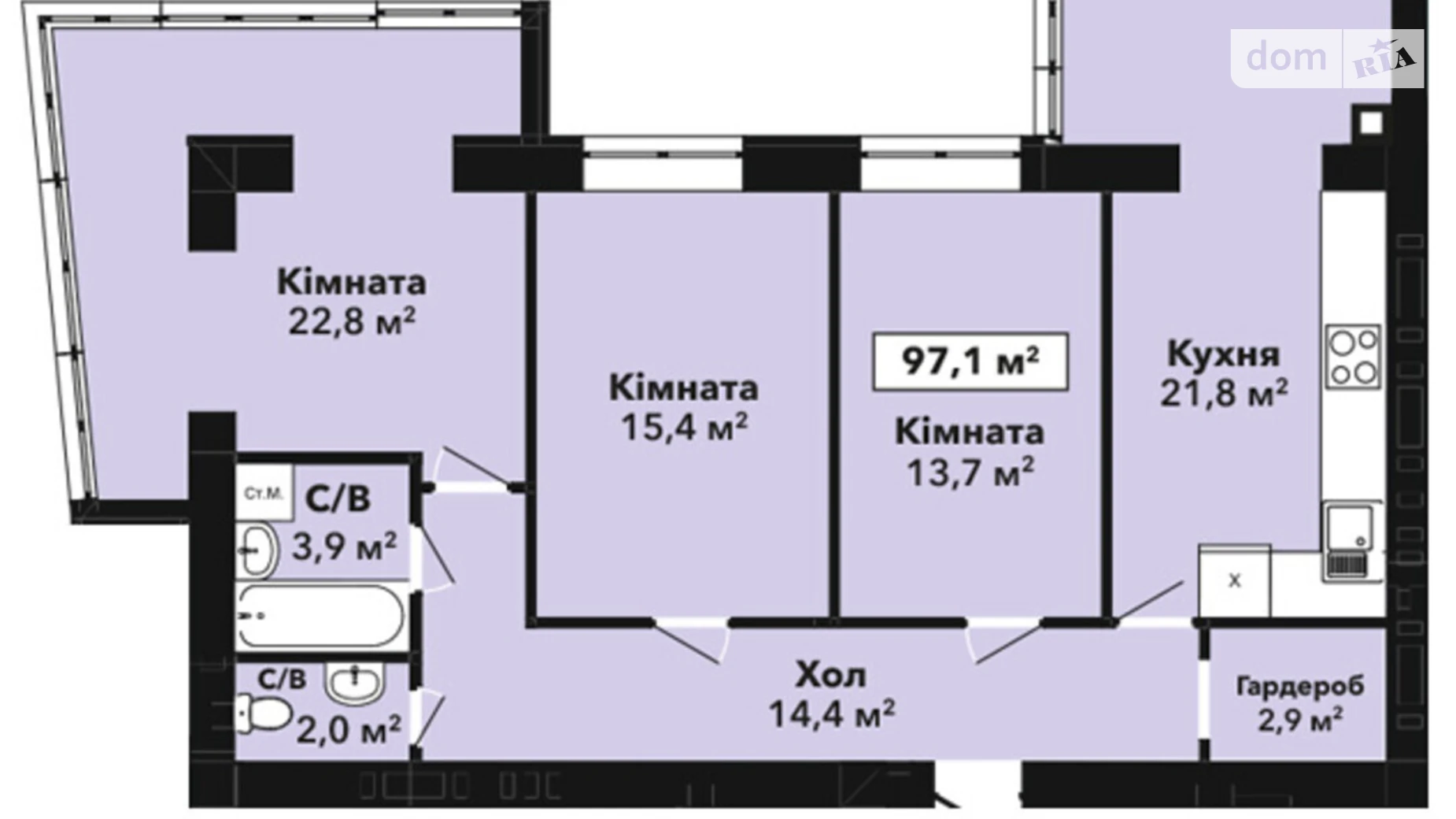 Продается 3-комнатная квартира 97.1 кв. м в Хмельницком, ул. Довженко, 4А - фото 2