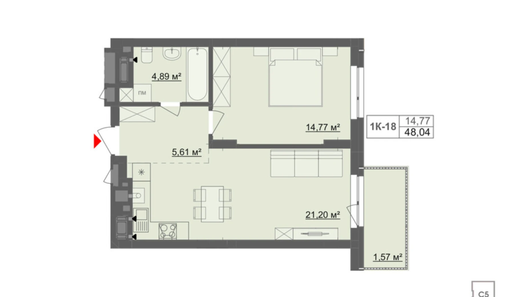 Продается 1-комнатная квартира 48.04 кв. м в Черновцах, ул. Мизюна Григория, 20 - фото 2
