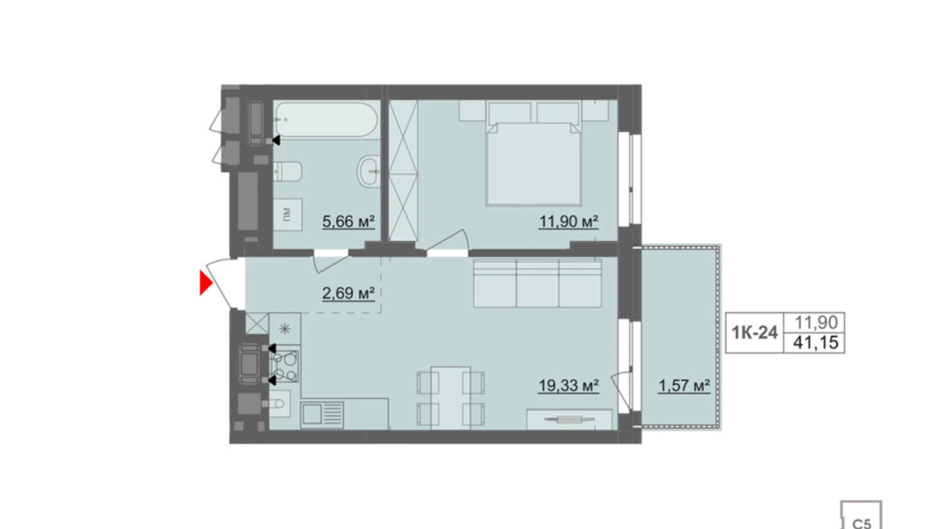 Продается 1-комнатная квартира 41.15 кв. м в Черновцах, цена: 55141 $ - фото 2