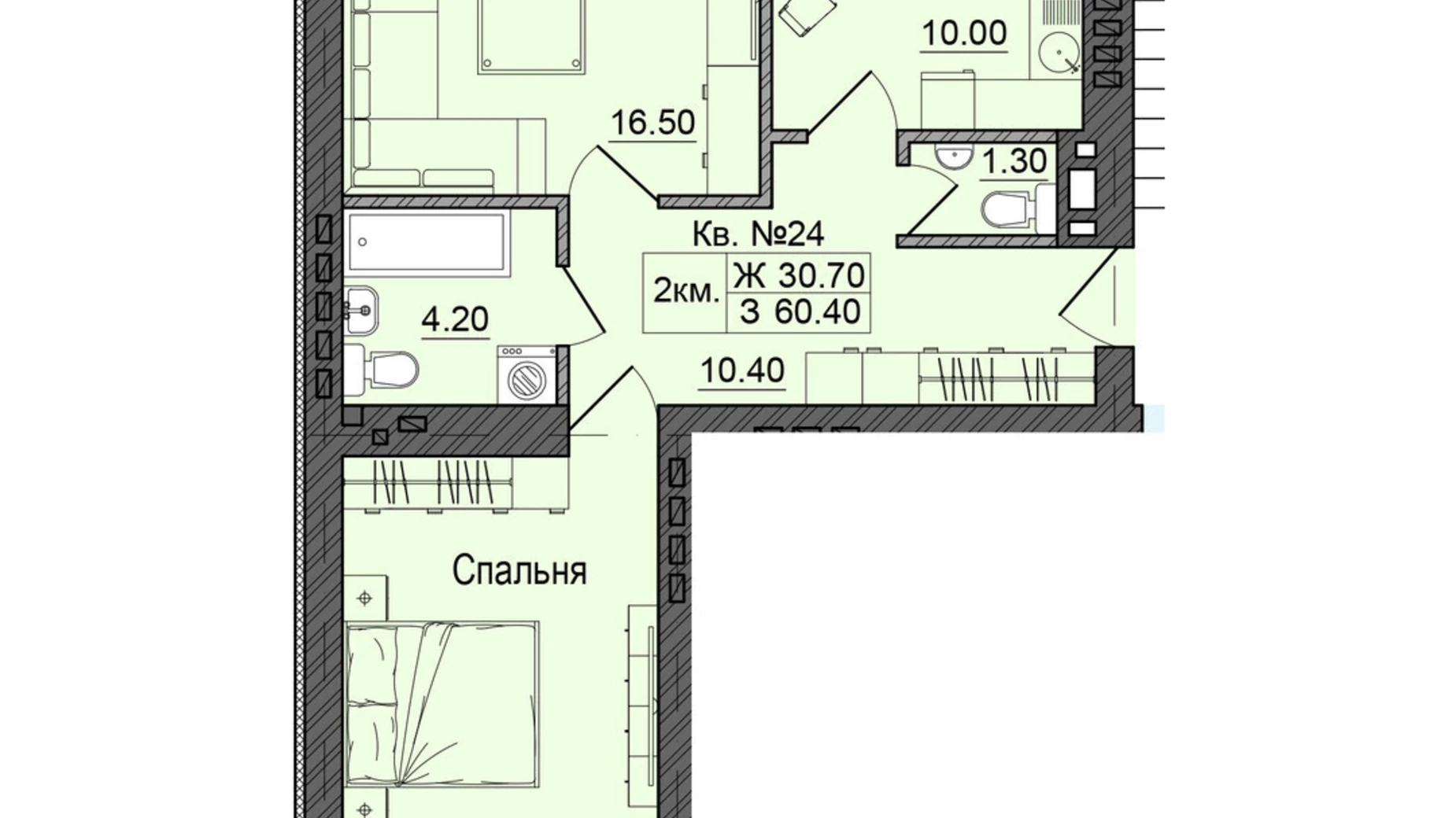 Продается 2-комнатная квартира 60.4 кв. м в Черновцах, цена: 69460 $ - фото 2