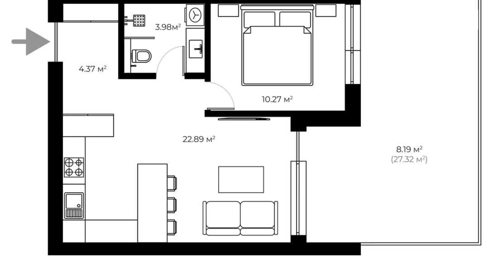 Продається 1-кімнатна квартира 49.6 кв. м у, цена: 71920 $ - фото 2