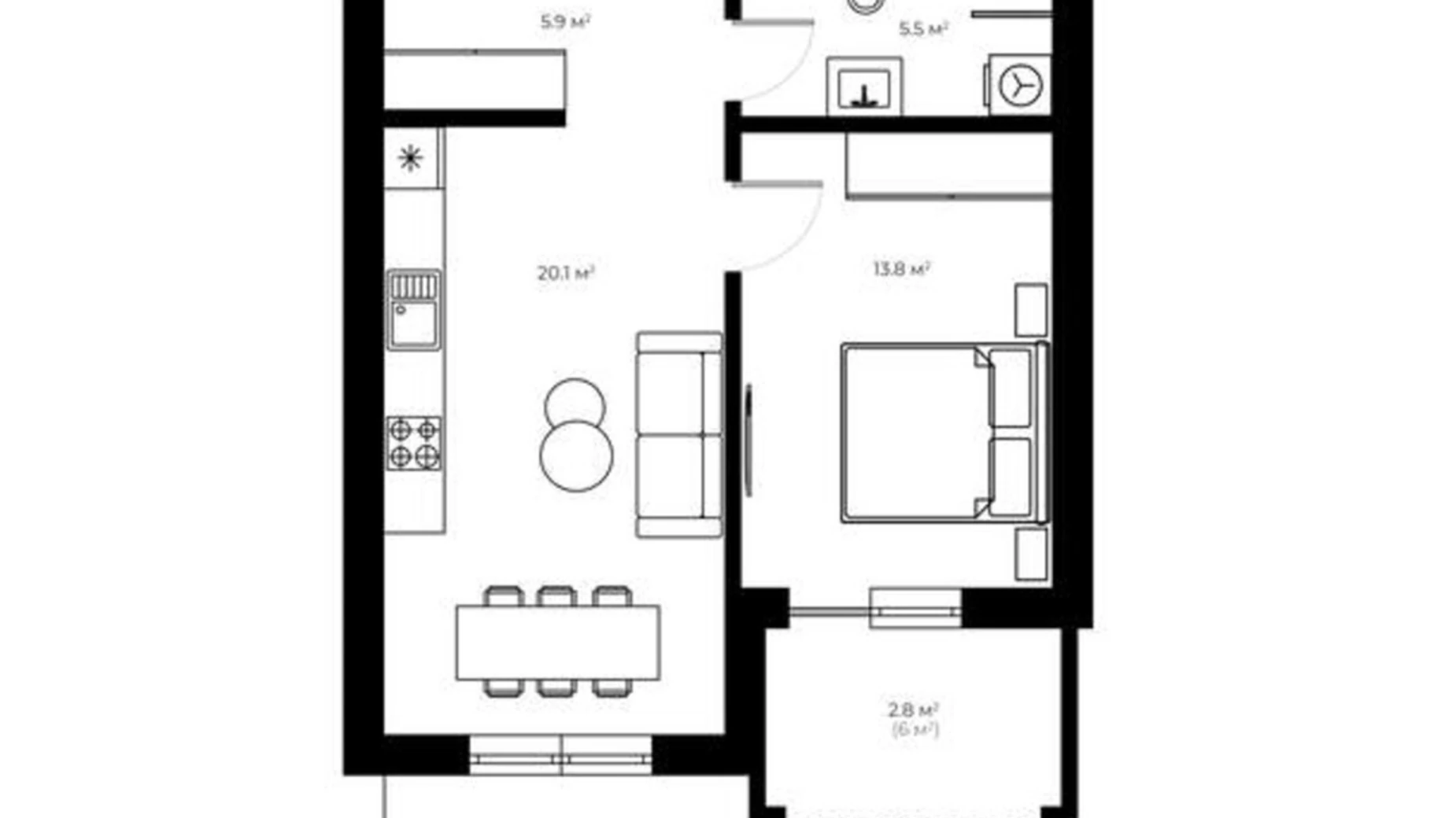Продається 1-кімнатна квартира 54.1 кв. м у, цена: 89265 $ - фото 2