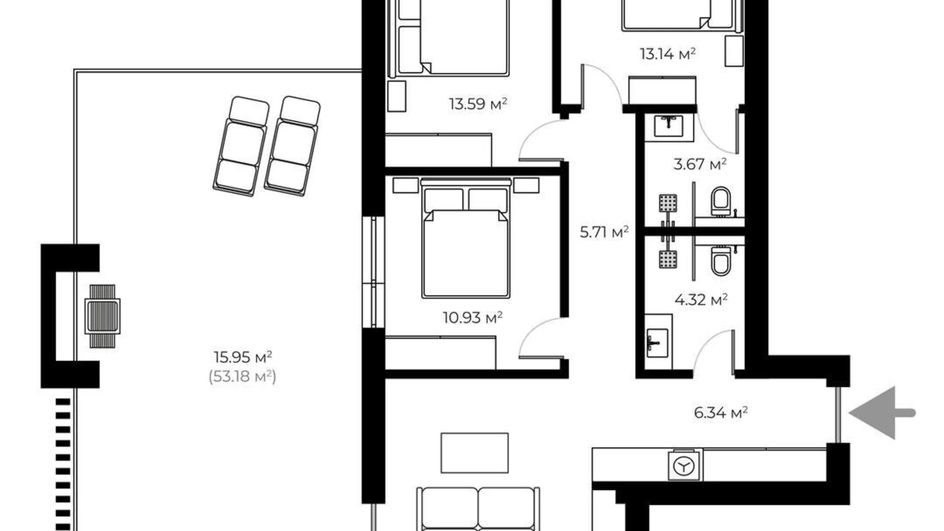 Продається 3-кімнатна квартира 98.6 кв. м у Ужгороді, вул. Мальовнича, 8 - фото 2