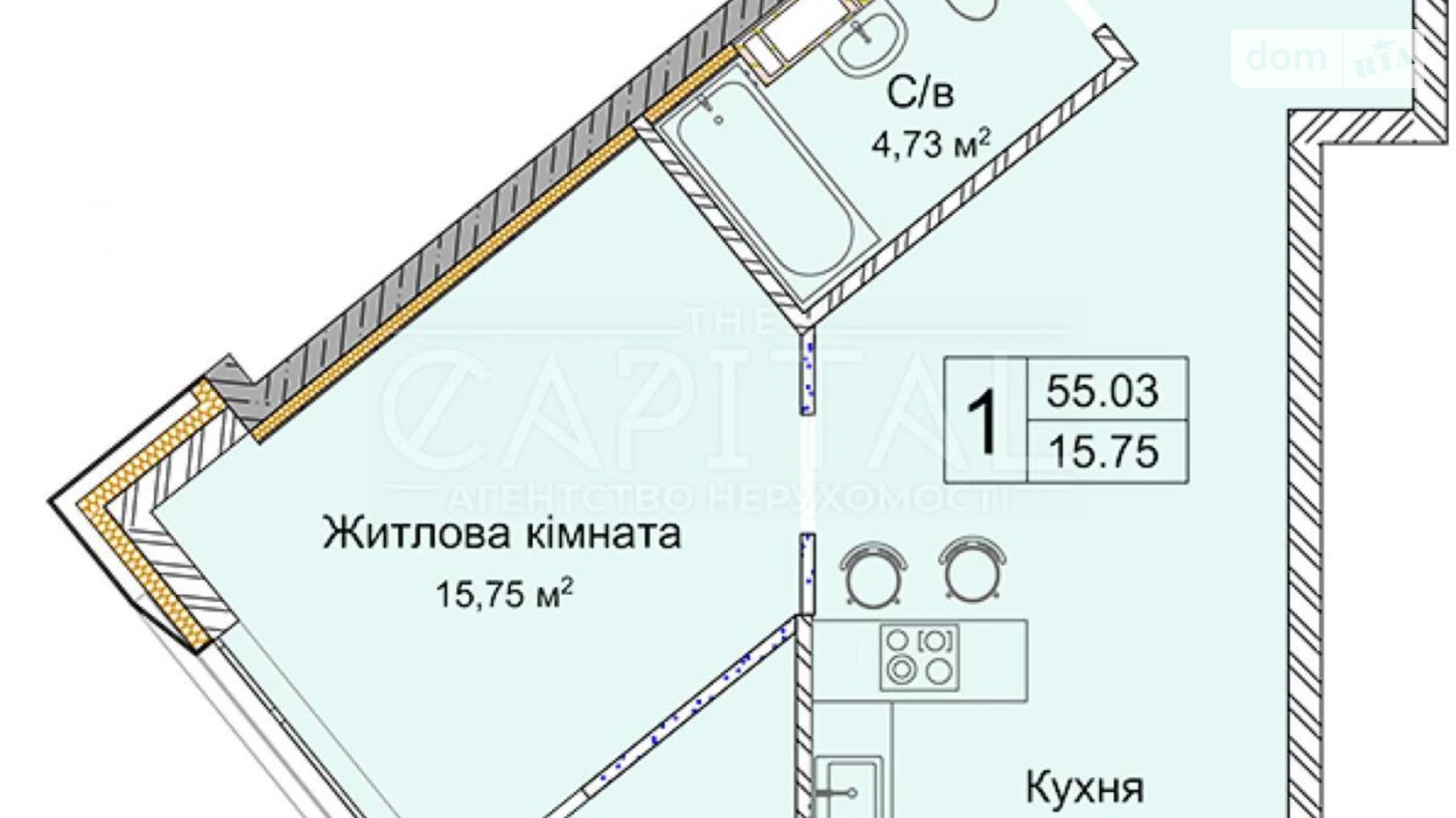 Продається 1-кімнатна квартира 55.03 кв. м у Києві, вул. Андрія Верхогляда(Драгомирова), 1-20 - фото 5
