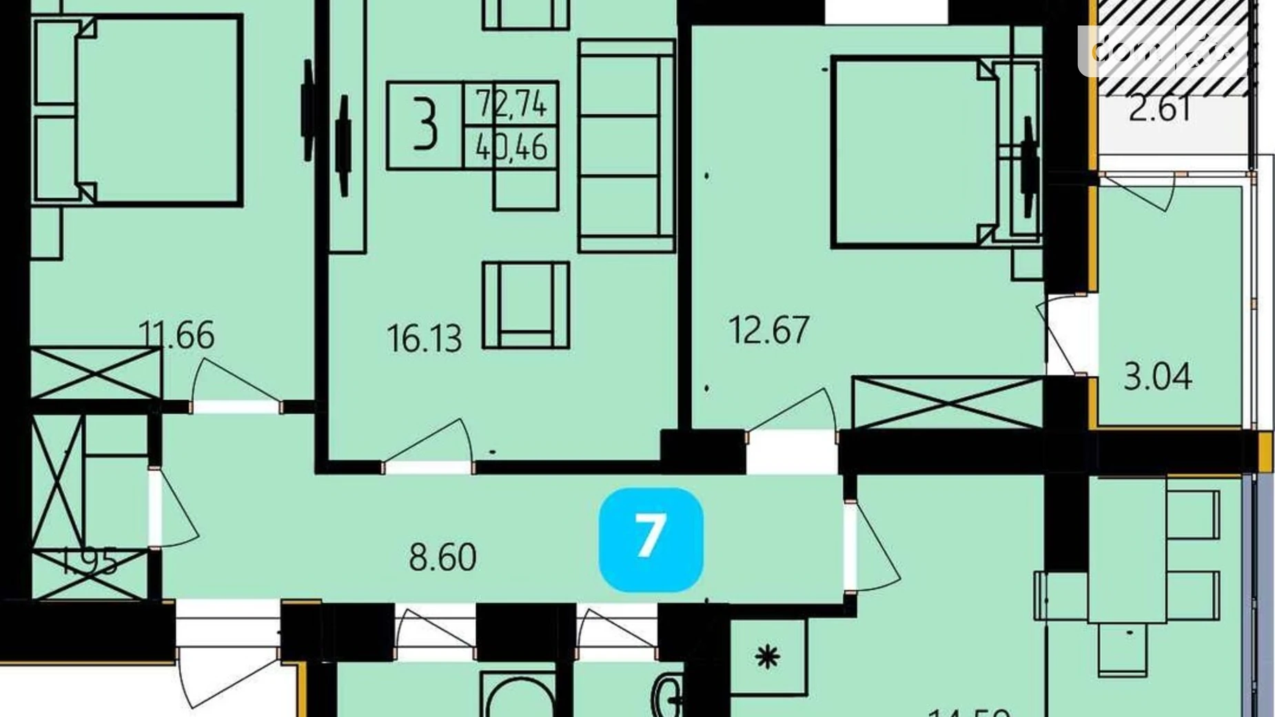 Продається 3-кімнатна квартира 74.96 кв. м у Хмельницькому, вул. Степана Бандери, 36 - фото 2