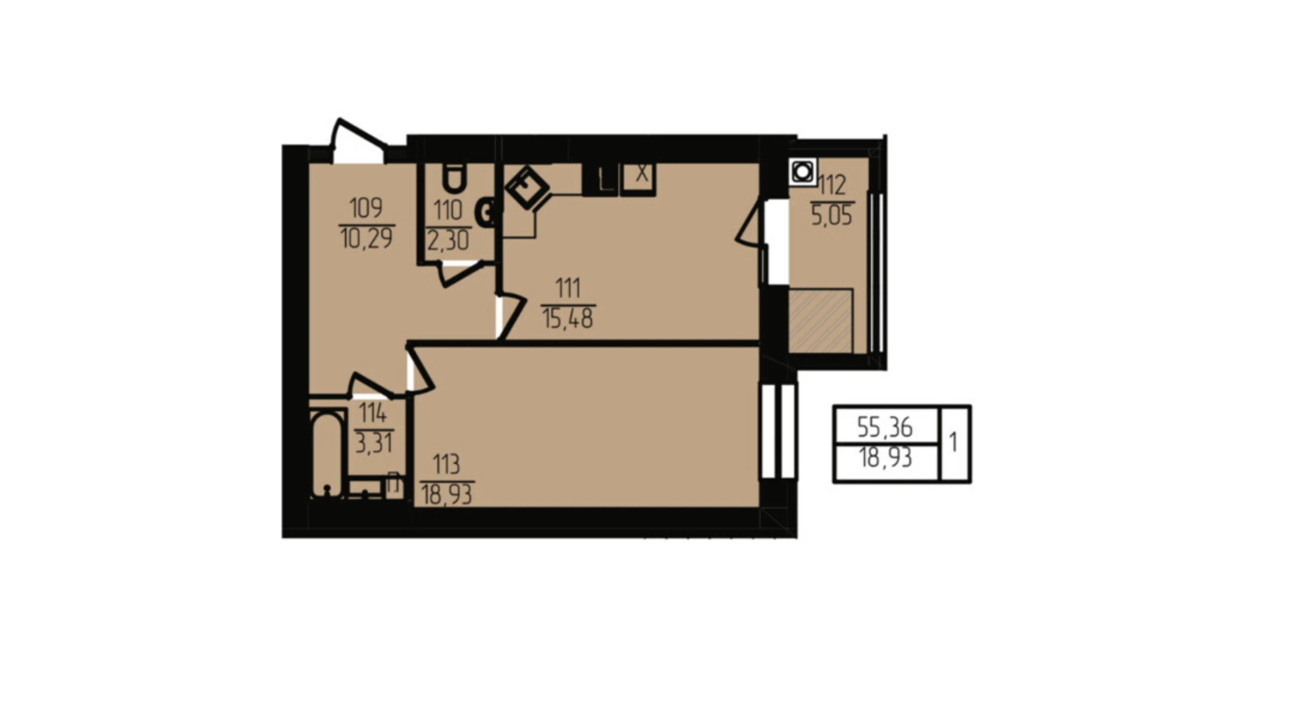 Продається 1-кімнатна квартира 55.36 кв. м у Хмельницькому, вул. Озерна, 20/4Б - фото 2